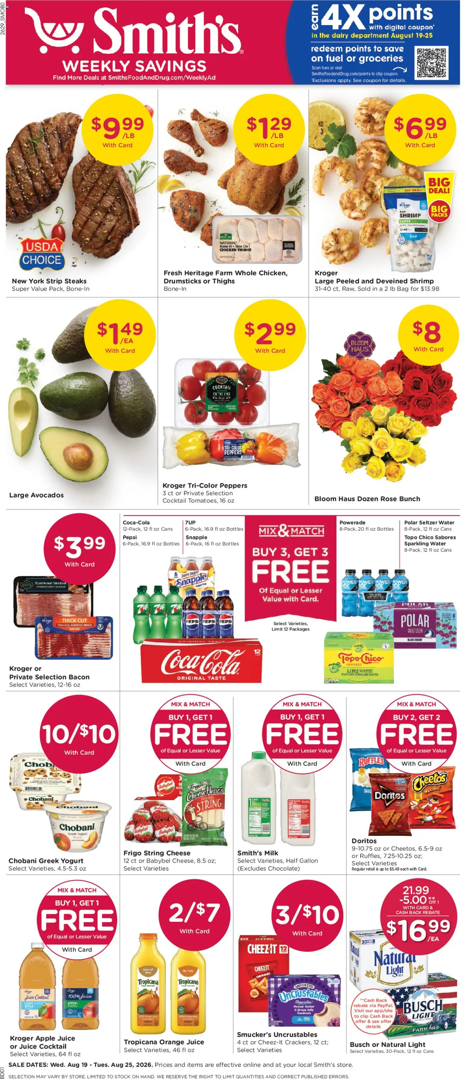 Smith's Weekly Ad - valid from 08/19/2026 | Page: 1 | Products: Chicken, Sugar, Peach, Dough