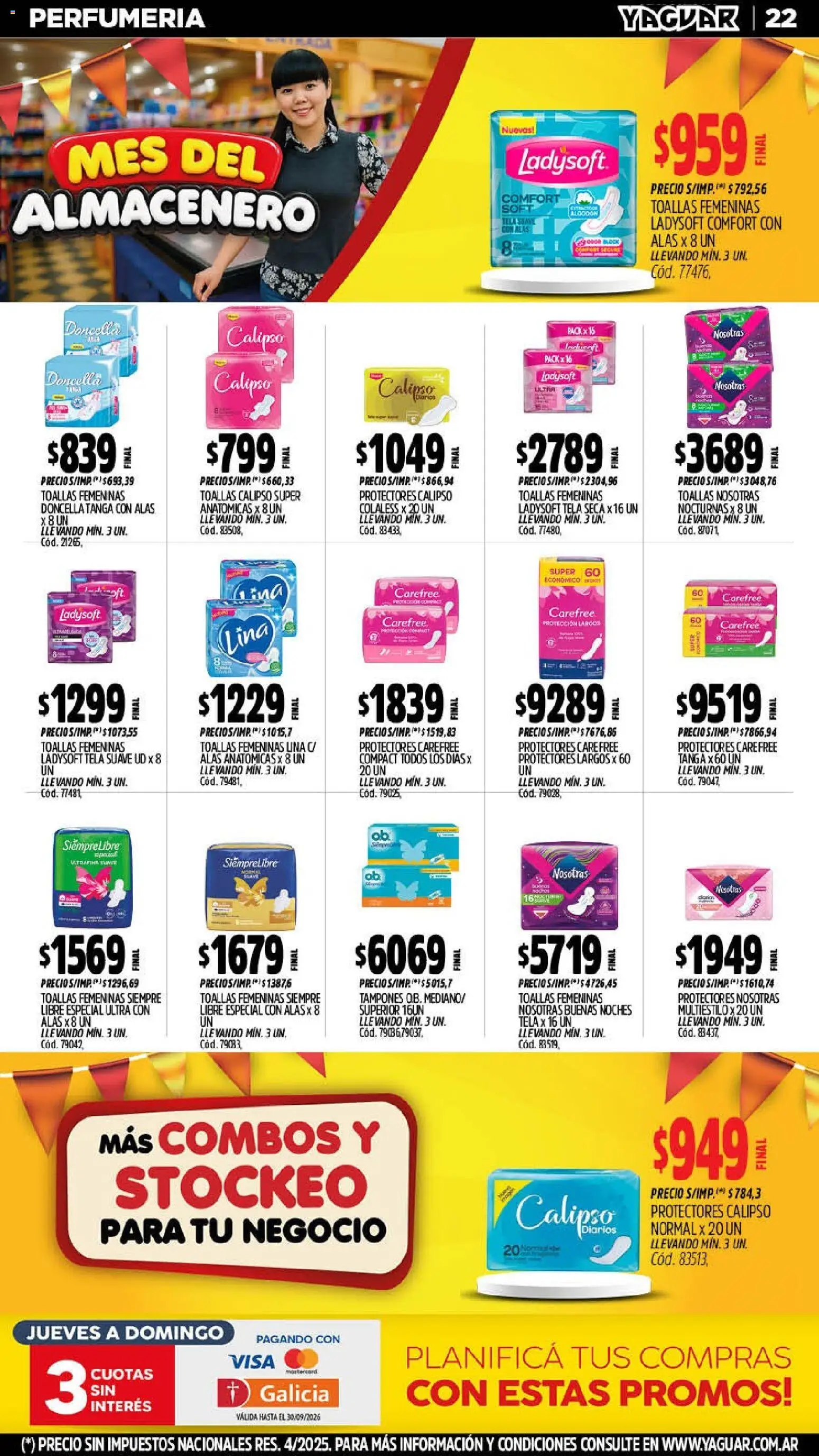Yaguar - Oferta Semanal Córdoba │ válido desde el 14/09/2026 | Página: 22 | Productos: Tampones, Toallas, Diarios