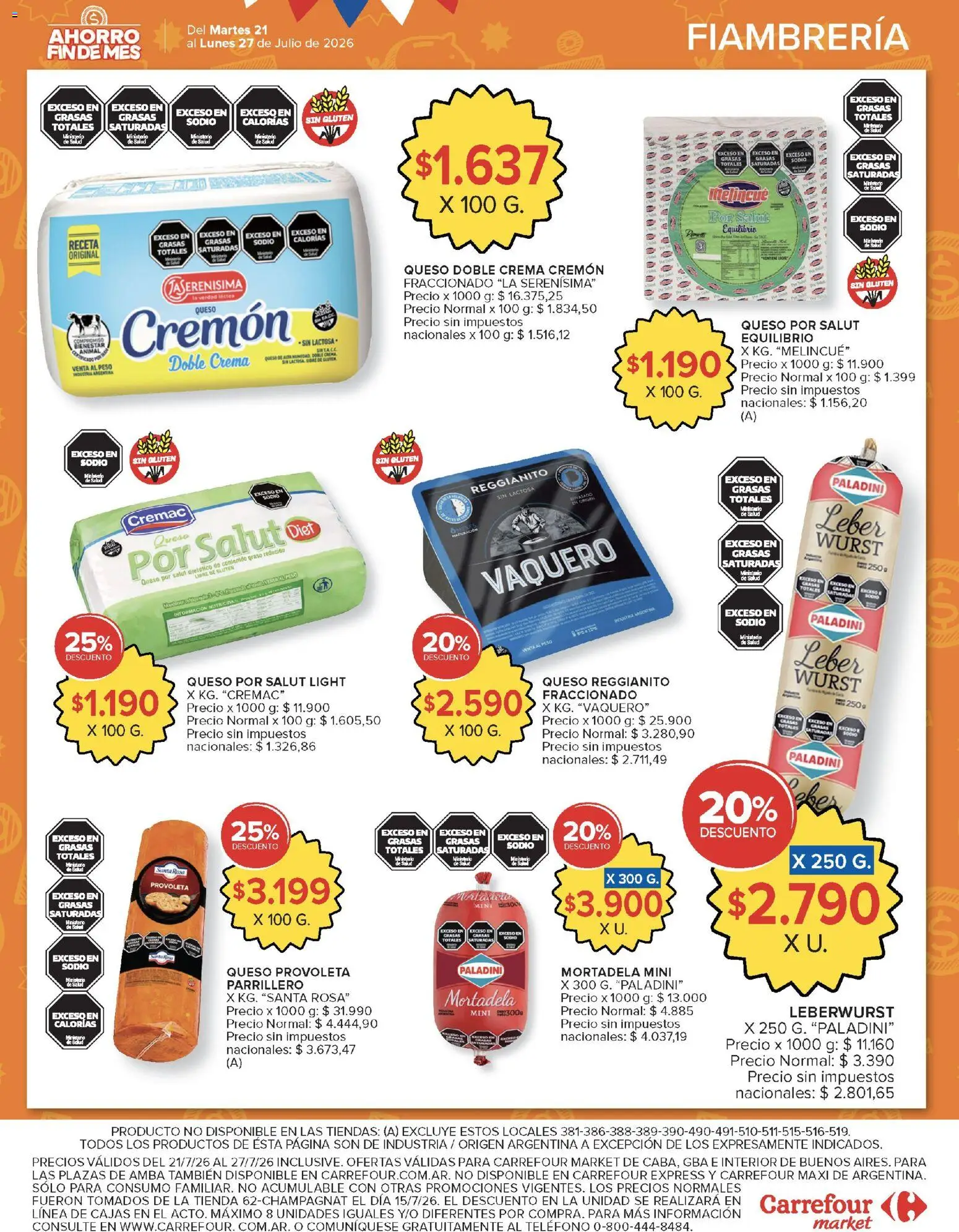 Carrefour ofertas │ válido desde el 21/07/2026 | Página: 39 | Productos: Peso, Mortadela, Queso, Crema