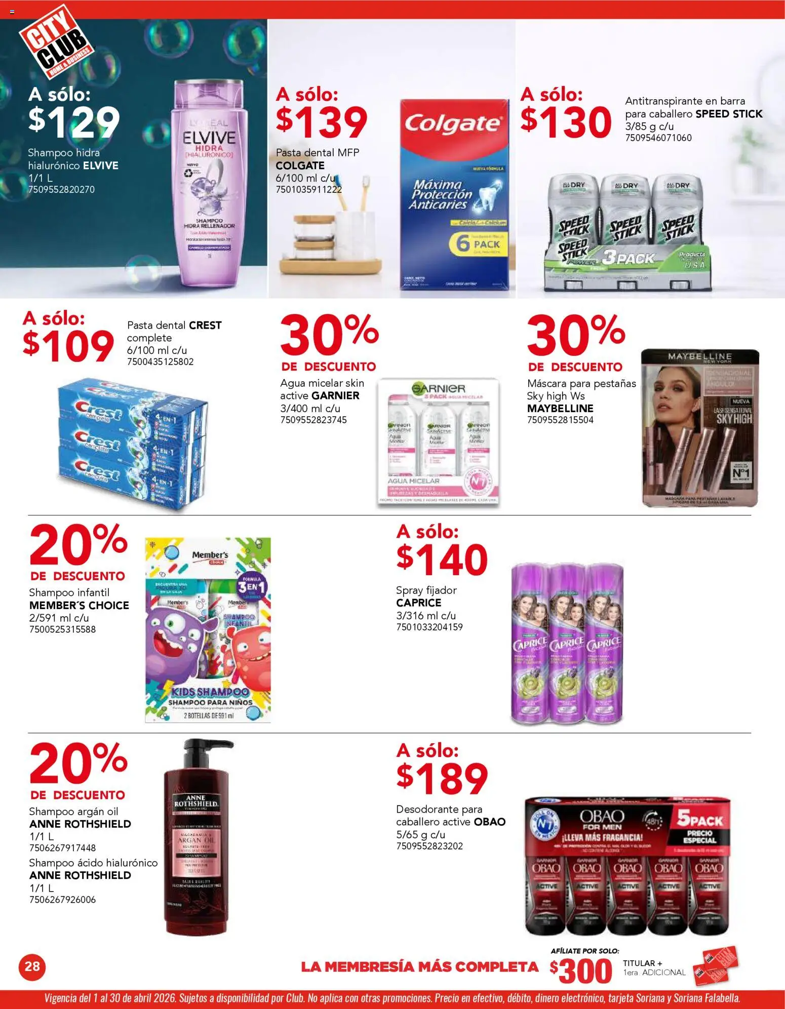 Nuevas ofertas de City Club válidas en toda la República Mexicana desde el 01.04.2026. ¡Encuentra las mejores ofertas en City Club catálogo! | Página: 28 | Productos: Antitranspirante, Máscara, Agua, Pasta