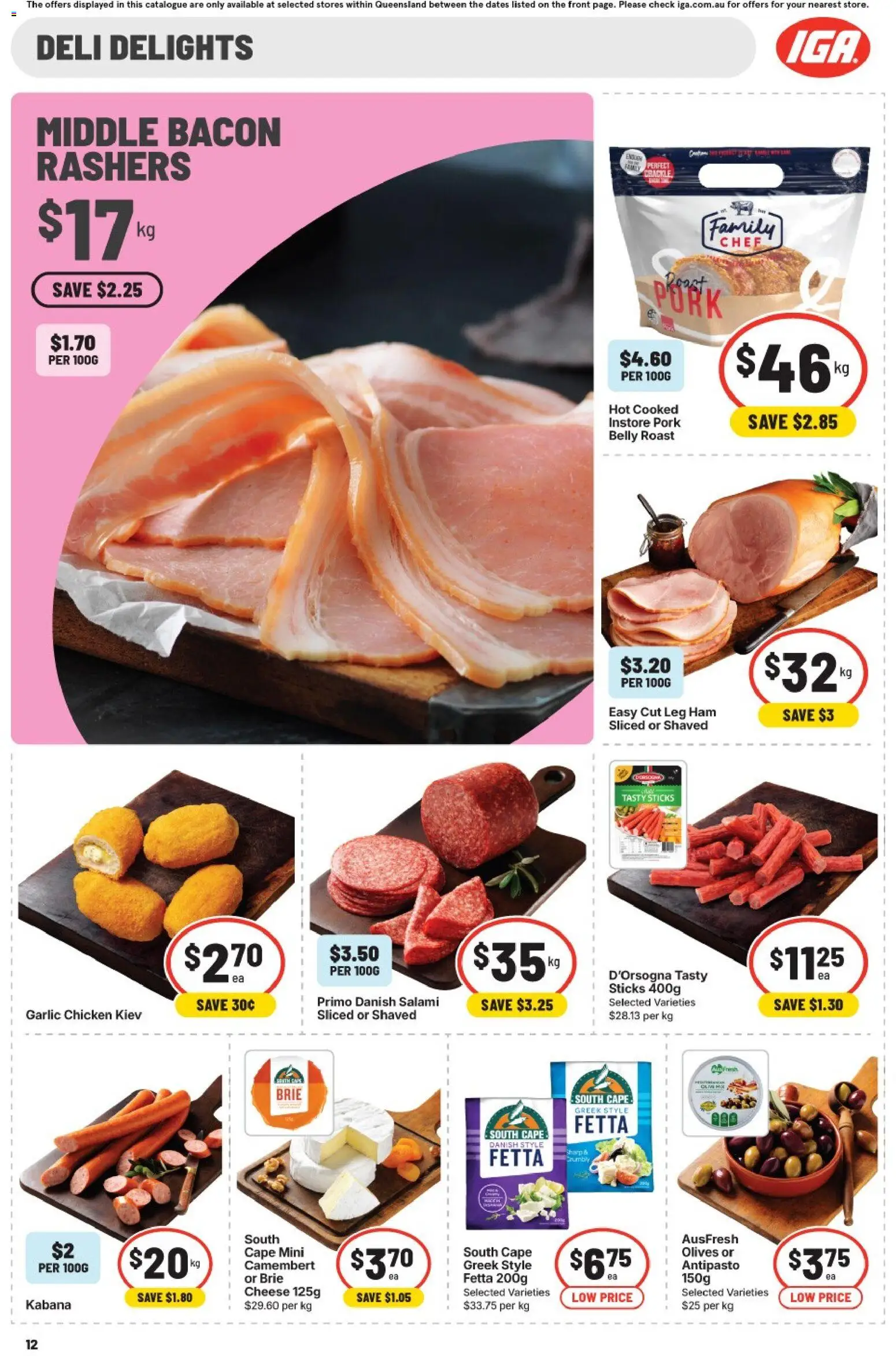 IGA catalogue - valid from 19/08/2026 | Page: 12 | Products: Bacon, Cheese, Camembert, Roast
