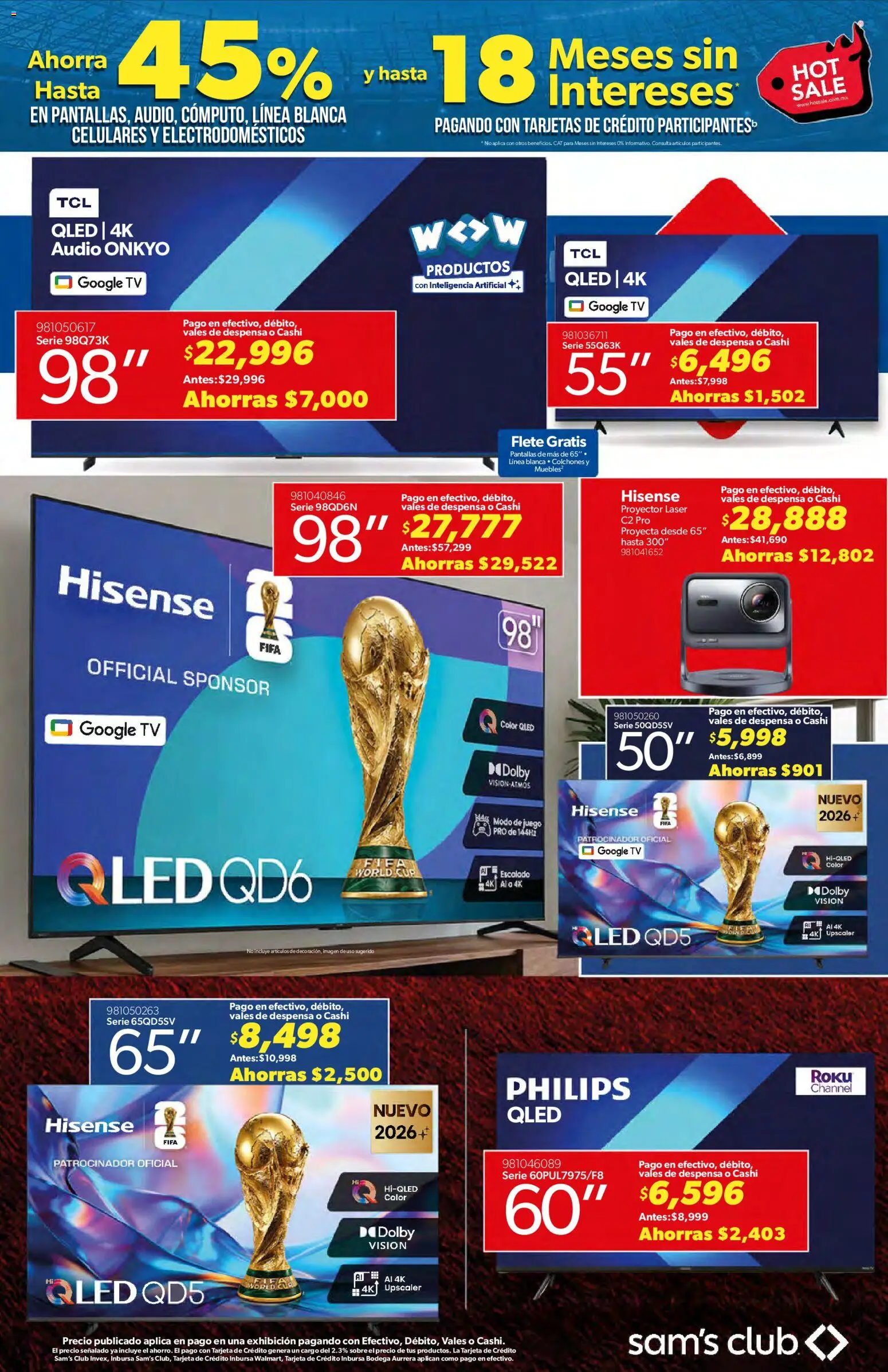 Nuevas ofertas de Sam's Club válidas en toda la República Mexicana desde el 25.05.2026. ¡Encuentra las mejores ofertas en Sam's Club Hot Sale! | Página: 2 | Productos: Proyector, Audio, Despensa, Sobre