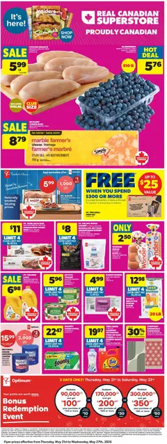 Preview of Real Canadian Superstore weekly flyer - MB from shop Real Canadian Superstore valid from 21.05.2026 | Page: 4 | Products: Chicken breasts, PC, Yogurt, Bread