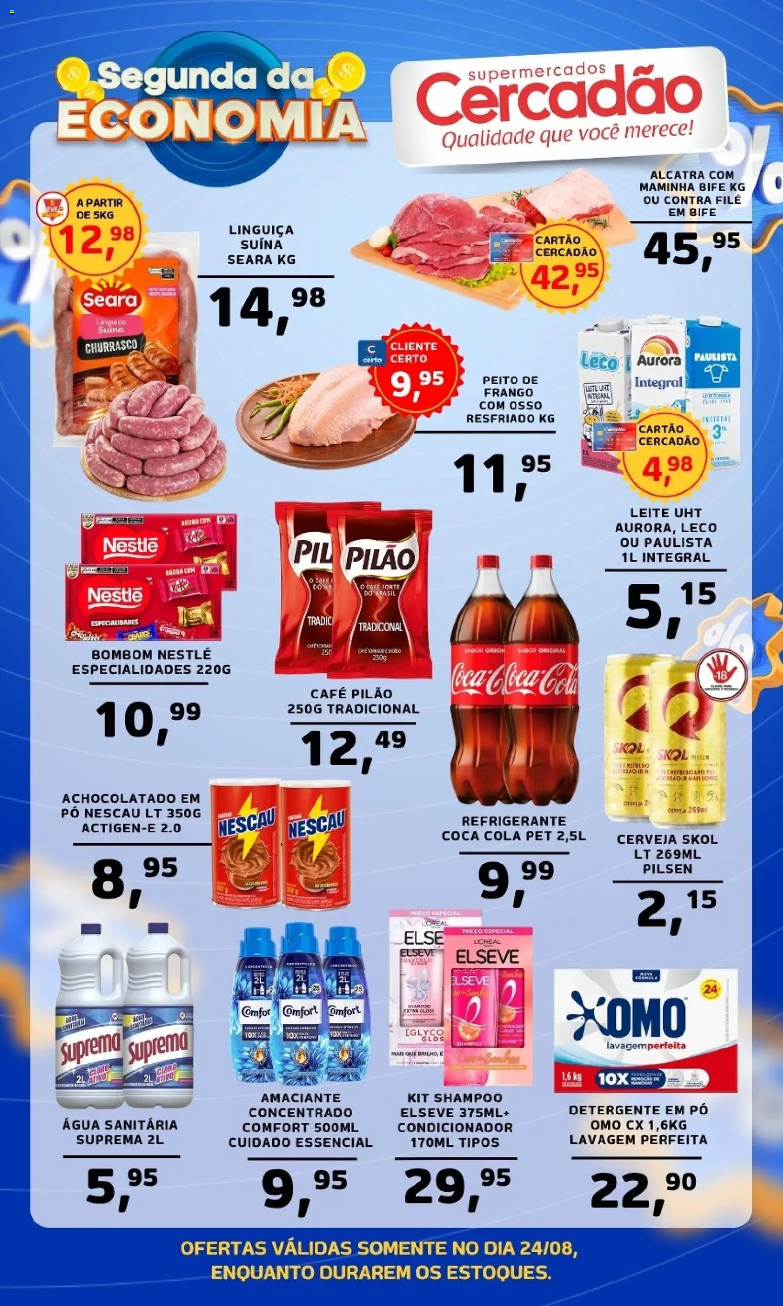 Cercadão Folheto - válido de 24/08/2026 | Página: 1 | Produtos: Achocolatado, Cola, Alcatra, Frango