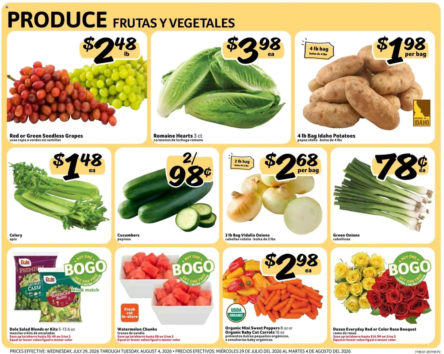Fresco y Más Weekly Ad - valid from 07/29/2026 | Page: 2 | Products: Grate, Potatoes, Watermelon, Grapes