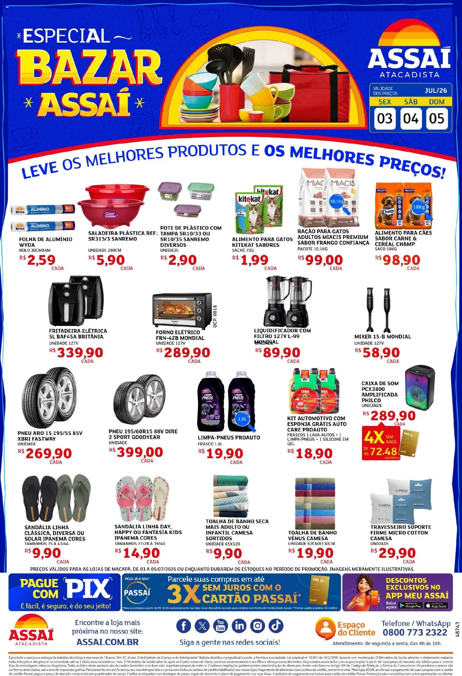 Assaí Atacadista Folheto - válido de 03/07/2026 | Página: 1 | Produtos: Pneu, Caixa de som, Fritadeira elétrica, Frango