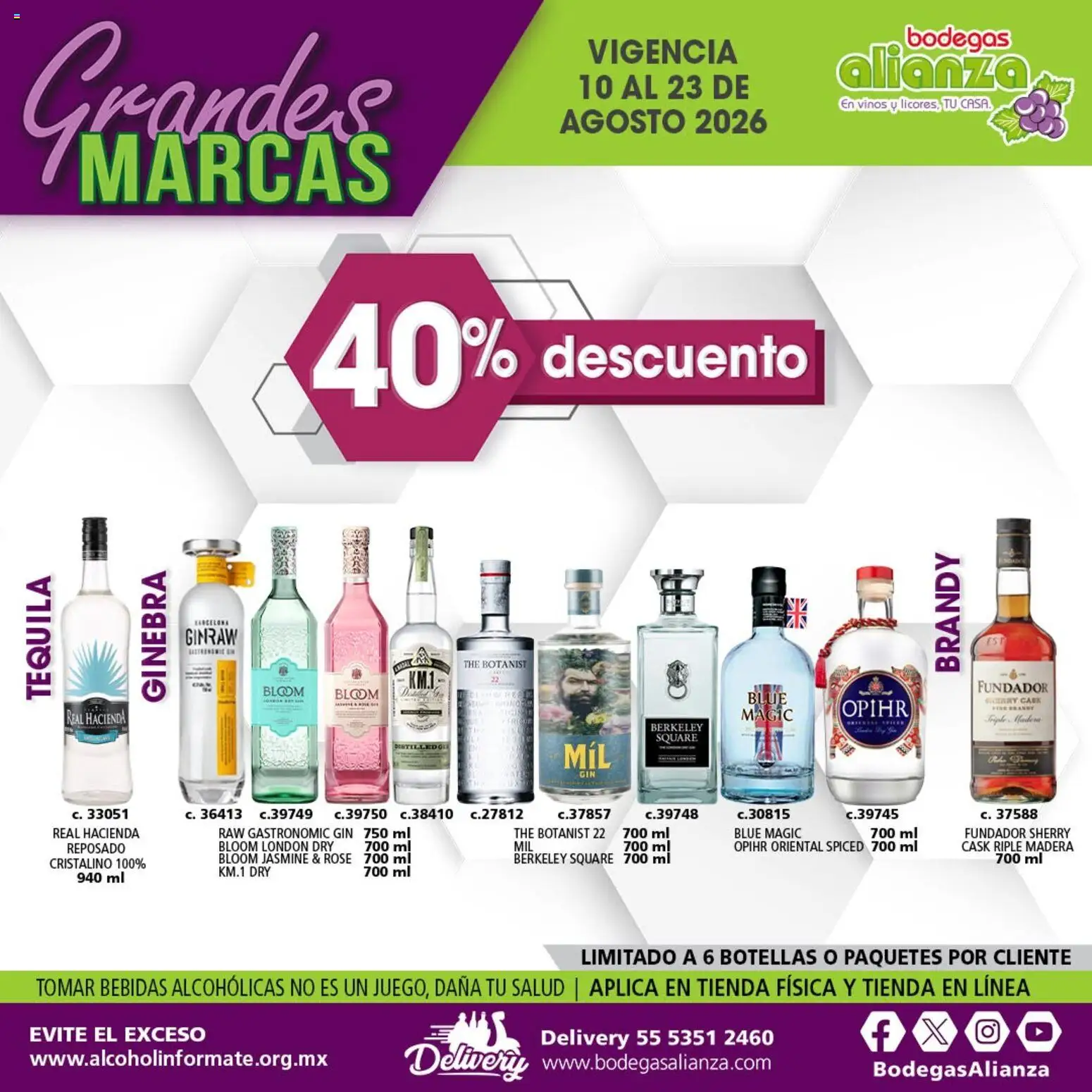 Nuevas ofertas de Bodegas Alianza válidas en toda la República Mexicana desde el 10/08/2026. ¡Encuentra las mejores ofertas en Bodegas Alianza catálogo Grandes Marcas! | Página: 10 | Productos: Gin, Ginebra, Bebidas, Brandy