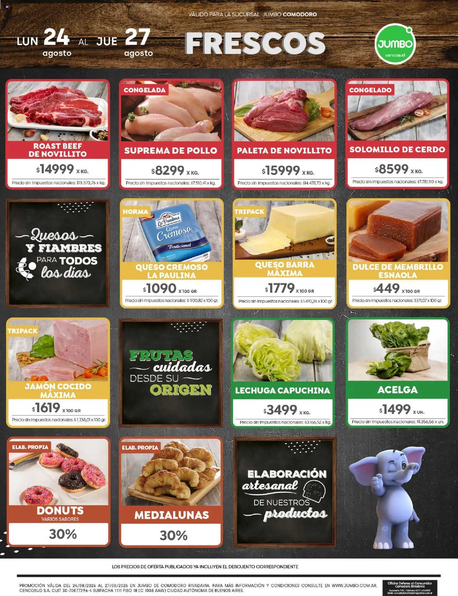Jumbo - Ofertas | Comodoro │ válido desde el 24/08/2026 | Página: 1 | Productos: Pollo, Acelga, Queso, Jamón
