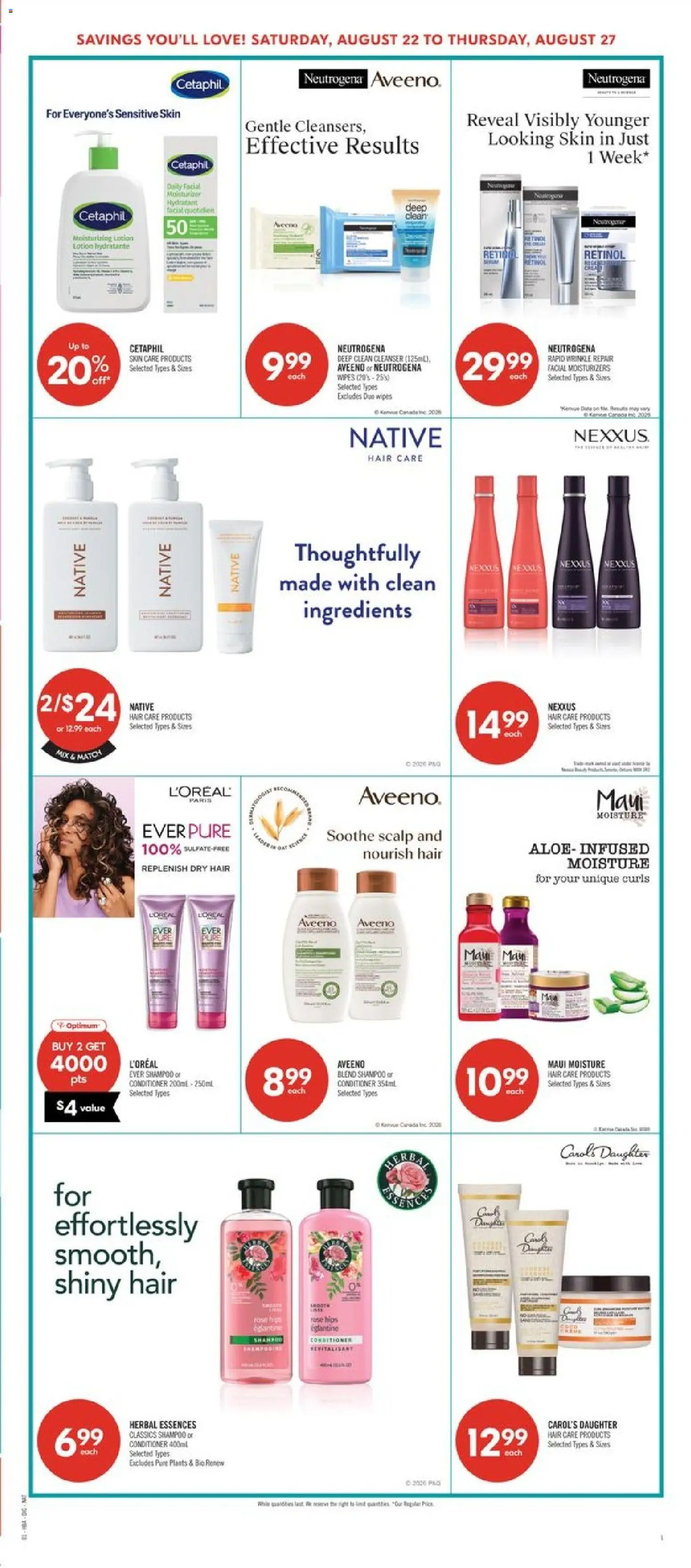 Shoppers flyer valid from Aug 22, 2026 | Page: 11 | Products: Shampoo, Conditioner, Ingredients