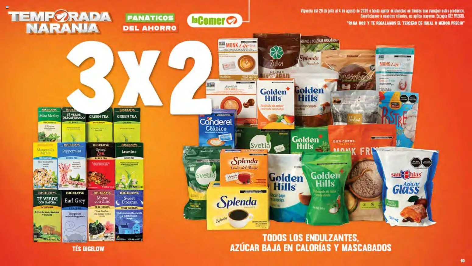 Nuevas ofertas de La Comer válidas en toda la República Mexicana desde el 29/07/2026. ¡Encuentra las mejores ofertas en La Comer folleto! | Página: 10 | Productos: Azúcar, Cúrcuma, Té