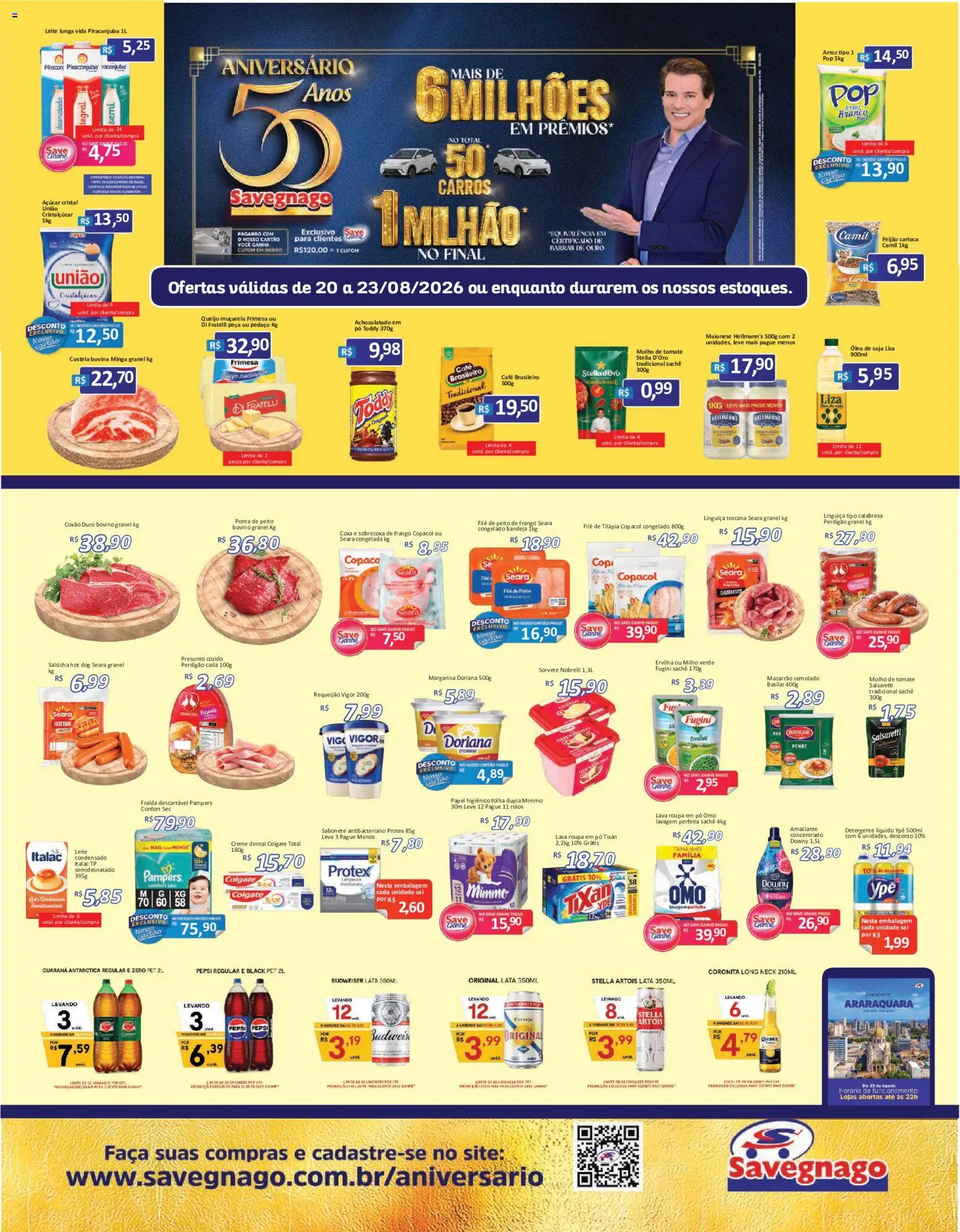 Savegnago Folheto - válido de 20/08/2026 | Página: 1 | Produtos: Detergente, Doriana, Frango, Margarina