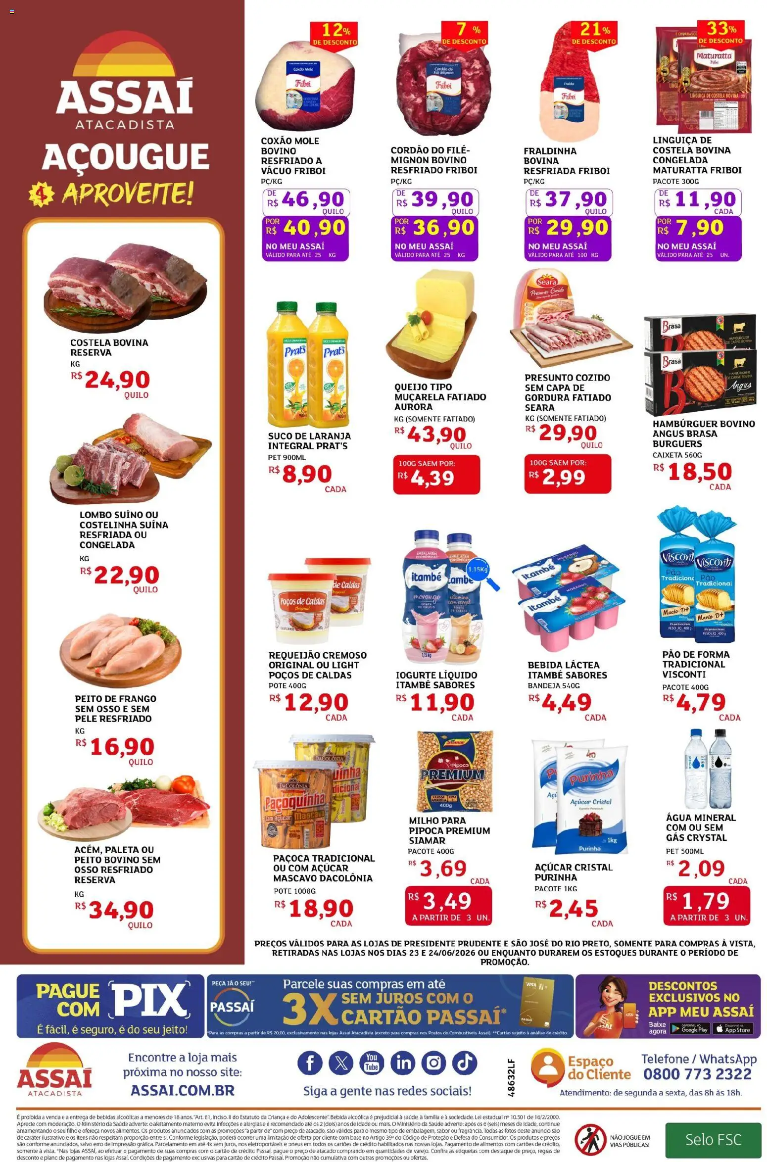 Assaí Atacadista Folheto - válido de 23/06/2026 | Página: 2 | Produtos: Lombo, Açúcar, Frango, Peito de frango