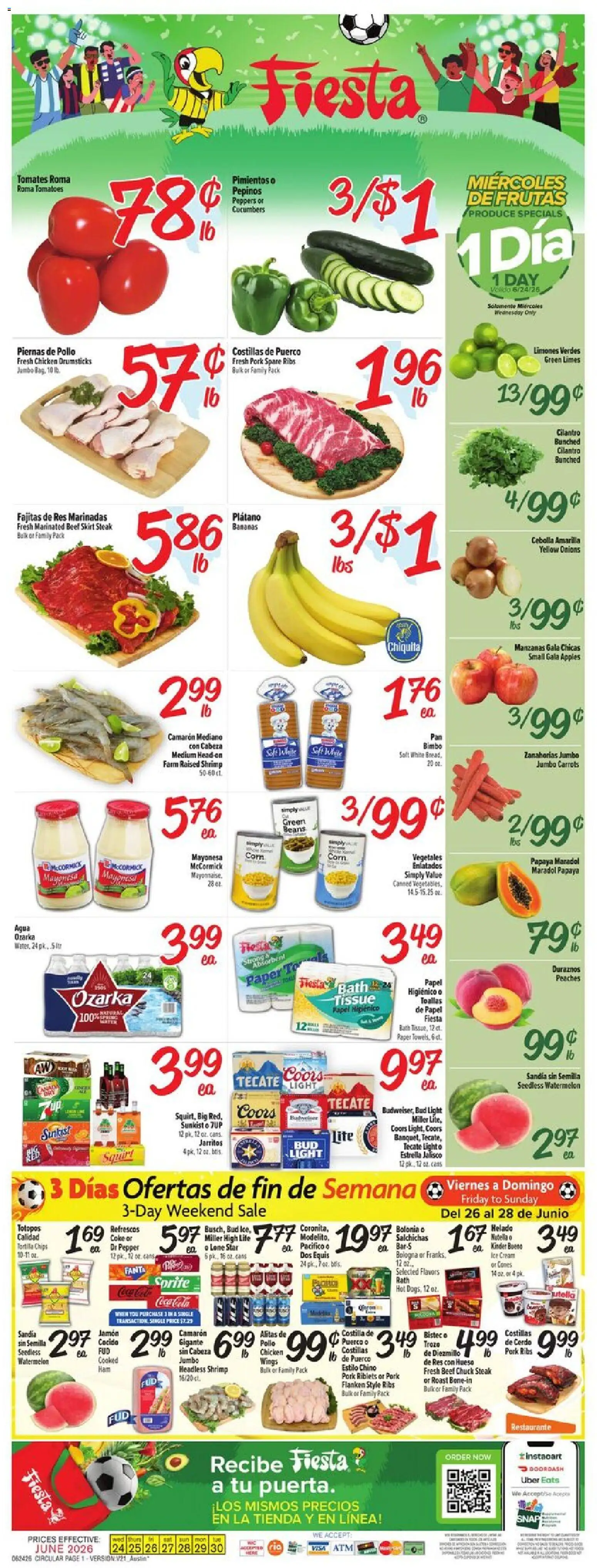 Fiesta Mart Weekly Ad - valid from 06/24/2026 | Page: 1 | Products: Corn, Peppers, Chips, Ice cream