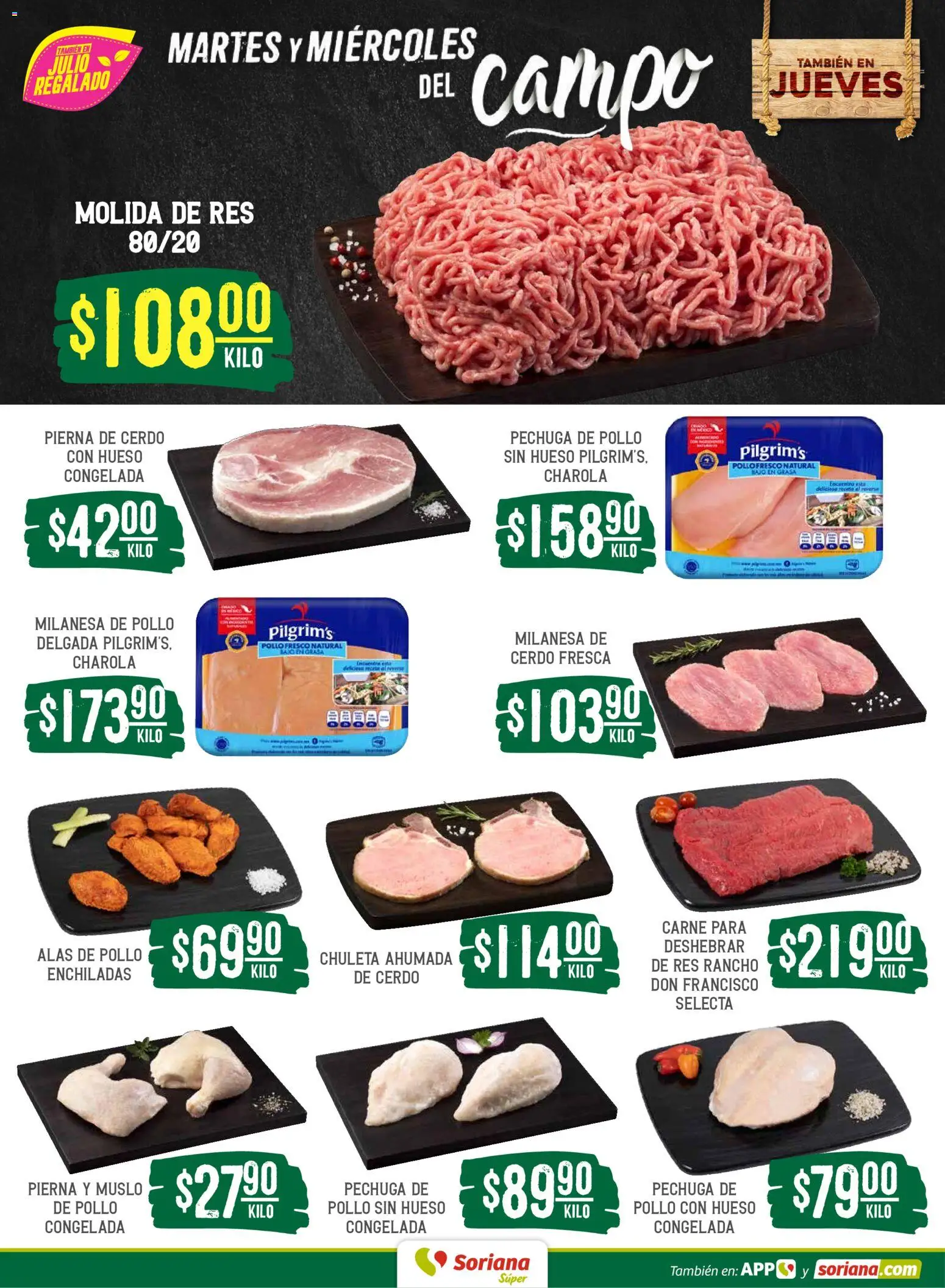 Nuevas ofertas de Soriana válidas en toda la República Mexicana desde el 09.06.2026. ¡Encuentra las mejores ofertas en Soriana Martes y Miércoles del Campo Súper: Juárez! | Página: 4 | Productos: Pollo, Milanesa, Cerdo, Res