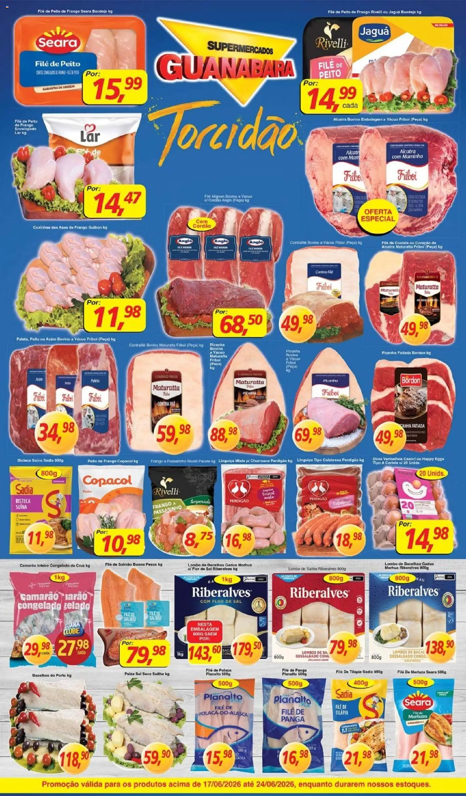Supermercados Guanabara Folheto - válido de 17.06.2026 | Página: 7 | Produtos: Bacalhau, Contra filé, Ovos, Filé de tilápia