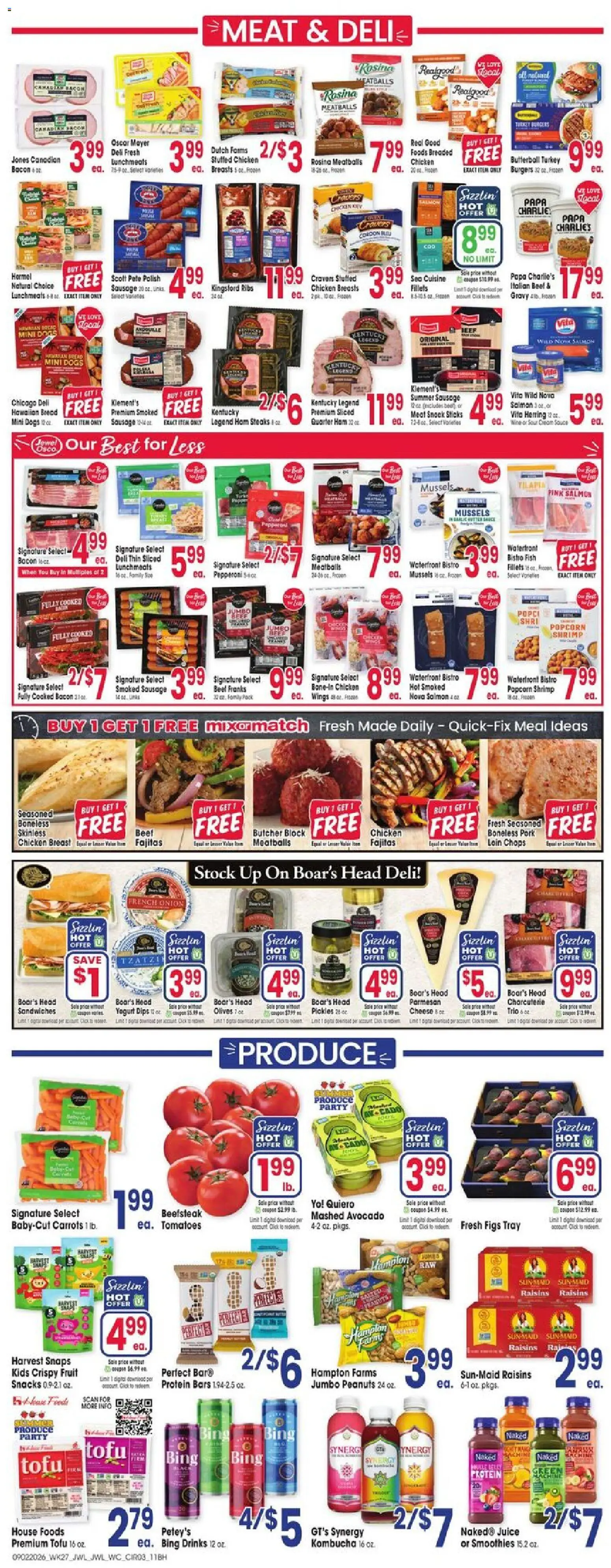 Jewel Osco Weekly Ad - valid from 09/02/2026 | Page: 3 | Products: Pickles, Sausage, Parmesan, Carrots