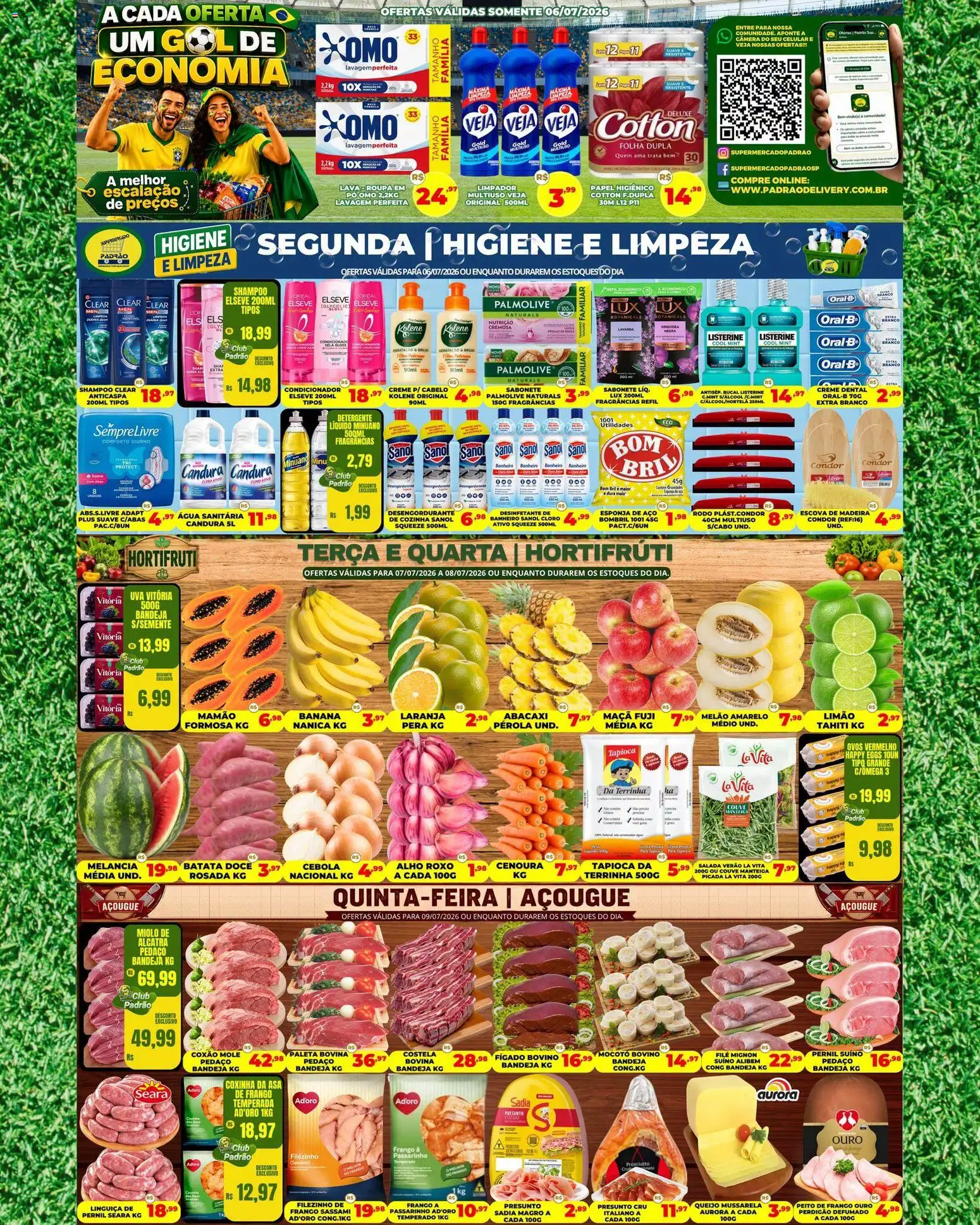 Supermercado Padrão Folheto - válido de 06/07/2026 | Página: 1 | Produtos: Pera, Celular, Tapioca, Manteiga