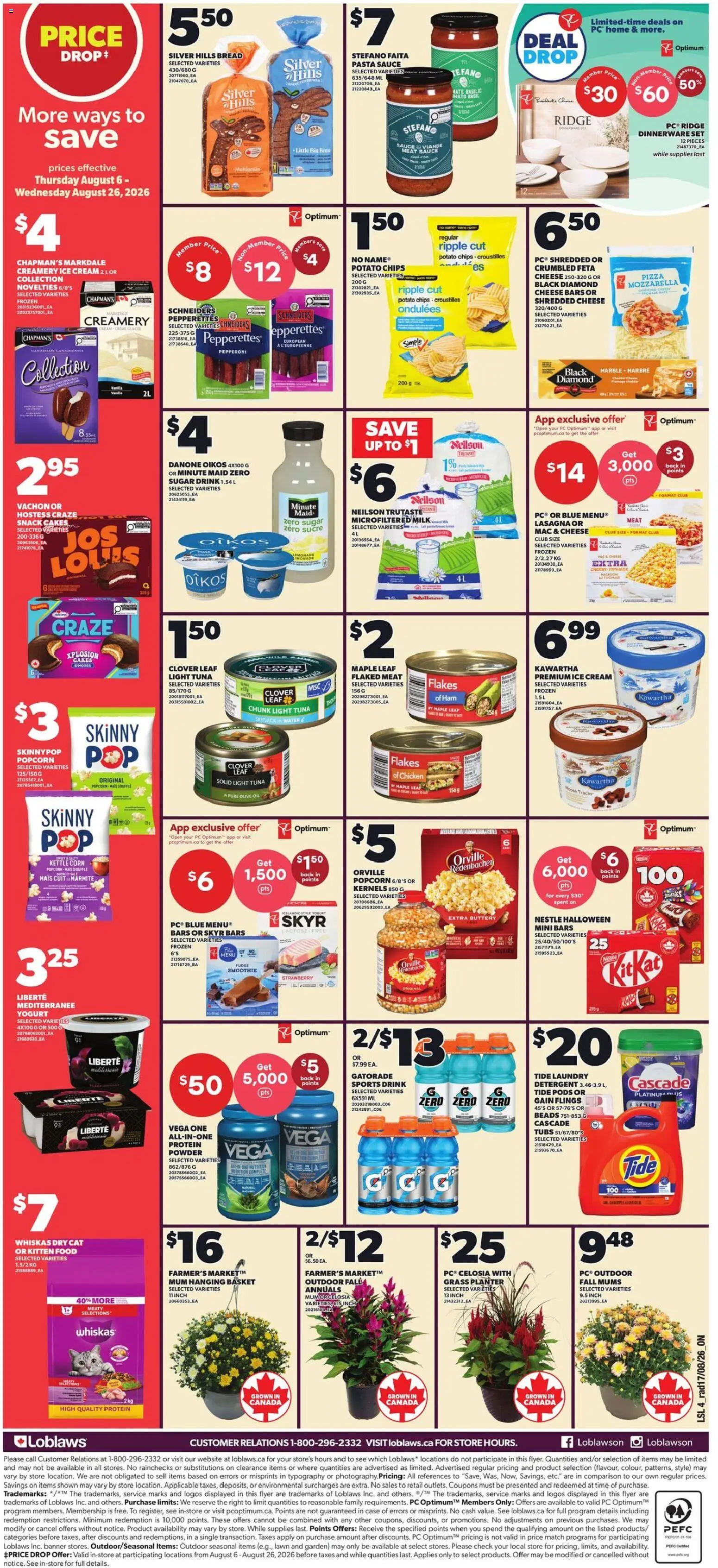 Loblaws flyer valid from Aug 20, 2026 | Page: 2 | Products: Water, Kettle, Bread, Ice