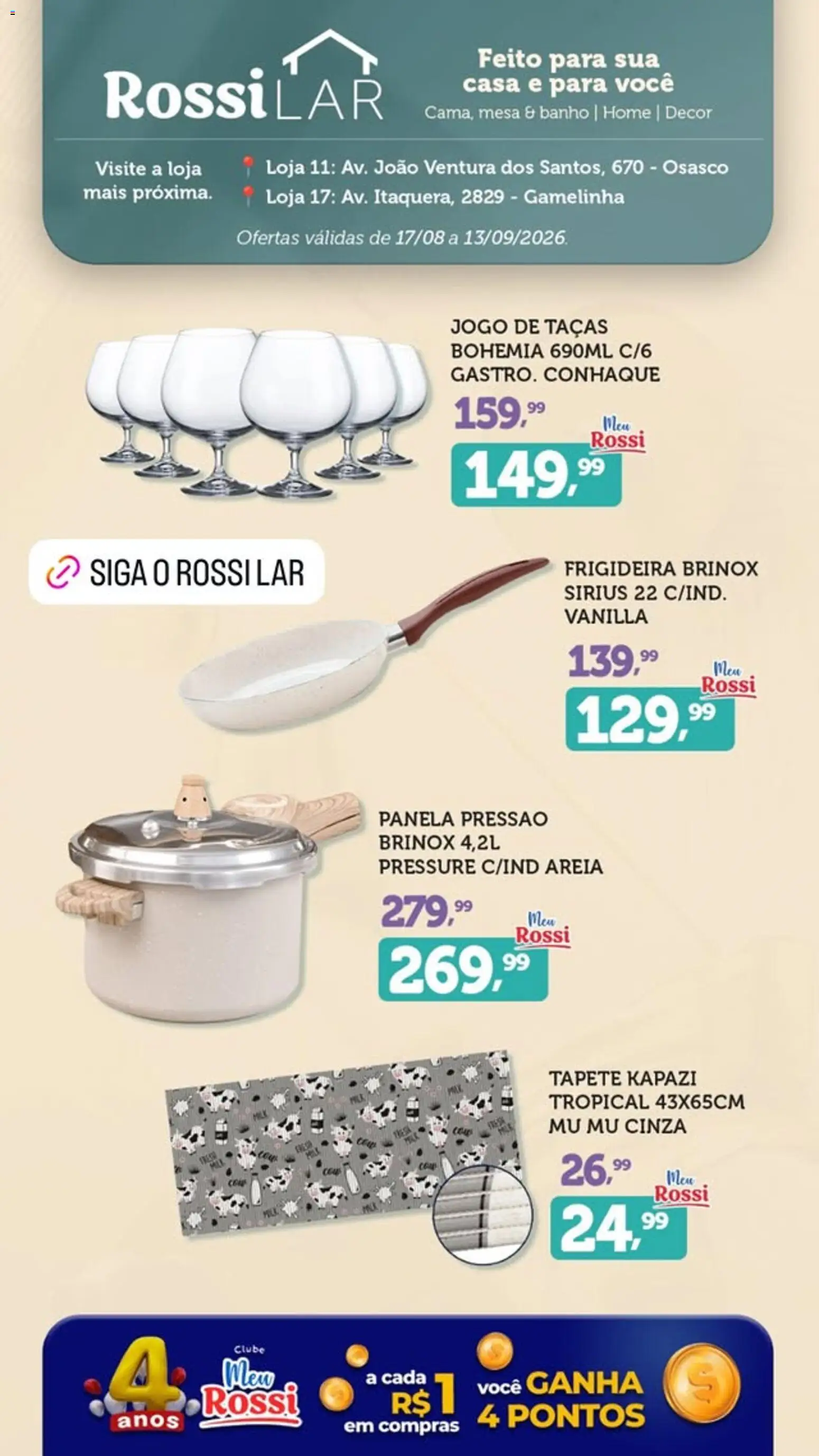 Rossi Supermercados Folheto - válido de 17/08/2026 | Página: 1 | Produtos: Areia, Conhaque, Taças, Tapete