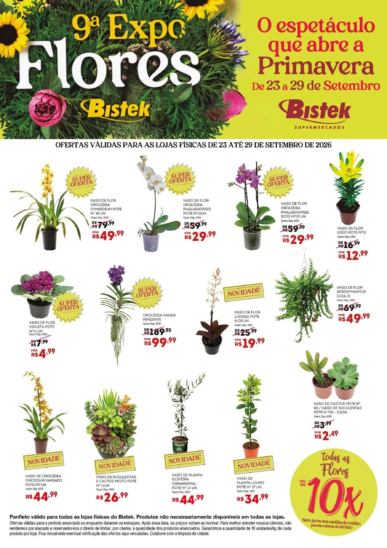 Bistek Supermercados Folheto - válido de 23/09/2026 | Página: 1 | Produtos: Orquídea, Flores, Vaso