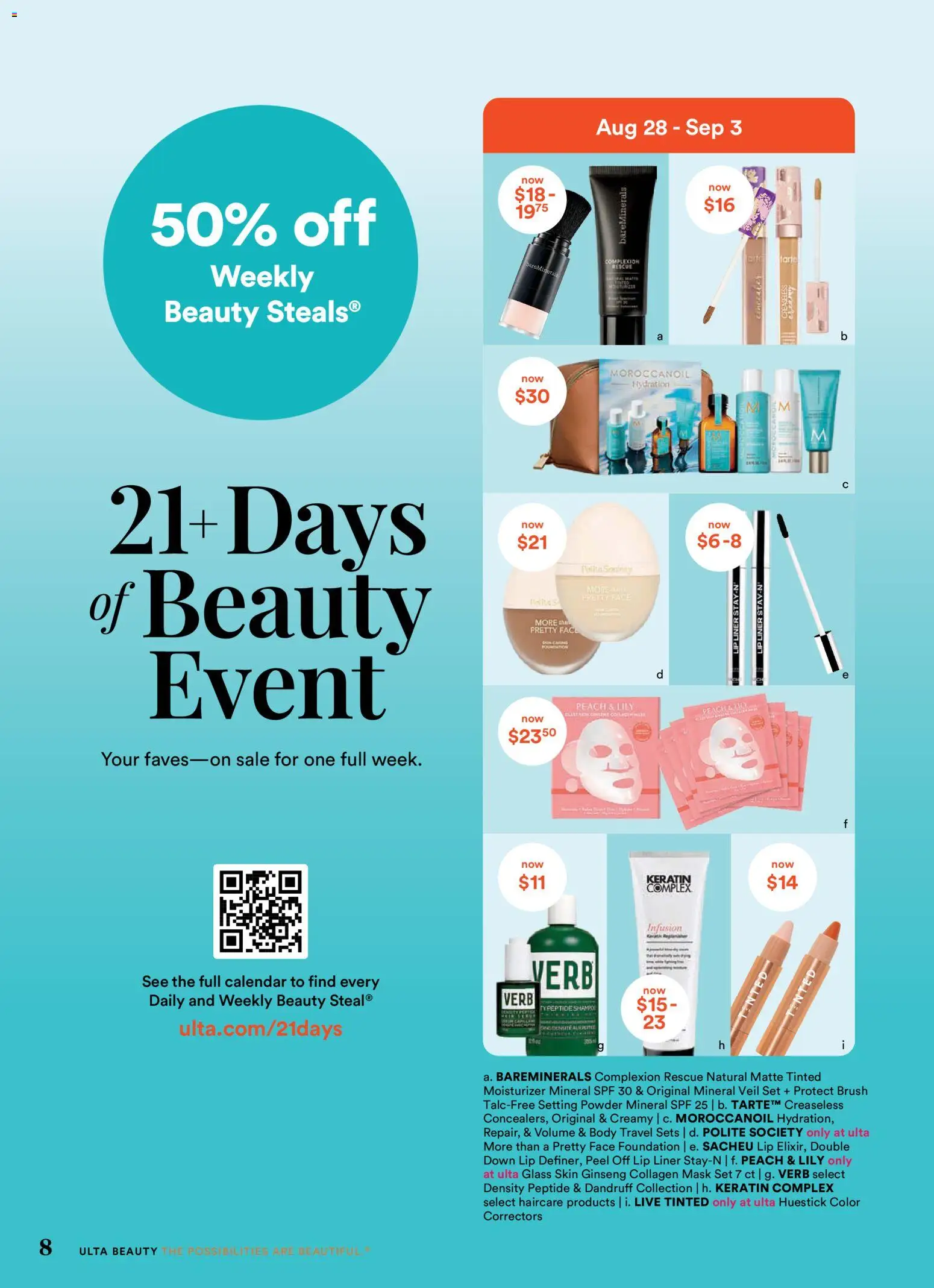 Ulta Beauty Weekly Ad - valid from 08/28/2026 | Page: 8 | Products: Powder, Lip Liner, Shampoo, Peach