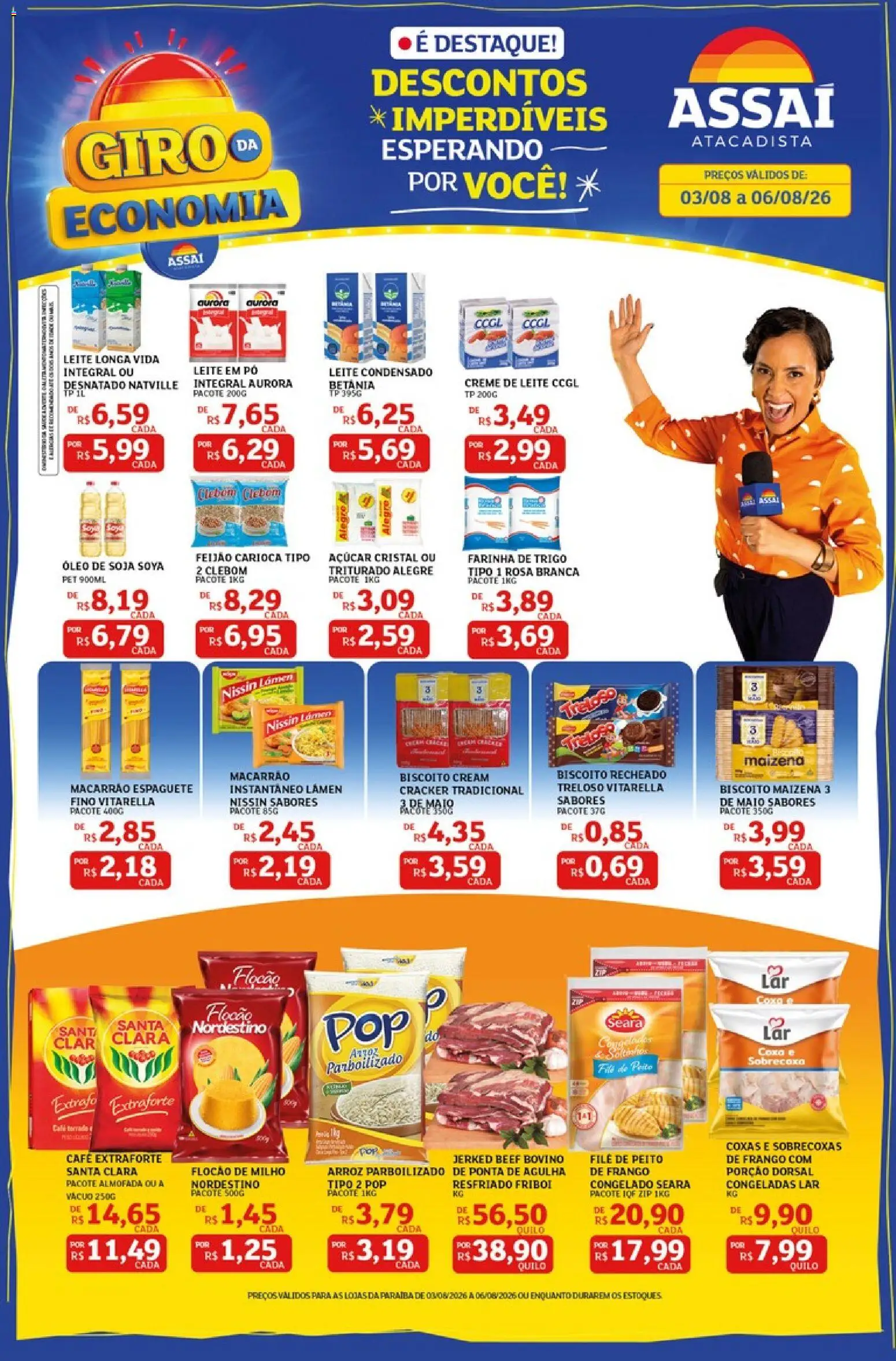 Assaí Atacadista Folheto - válido de 03/08/2026 | Página: 1 | Produtos: Espaguete, Biscoito, Óleo, Peito de frango