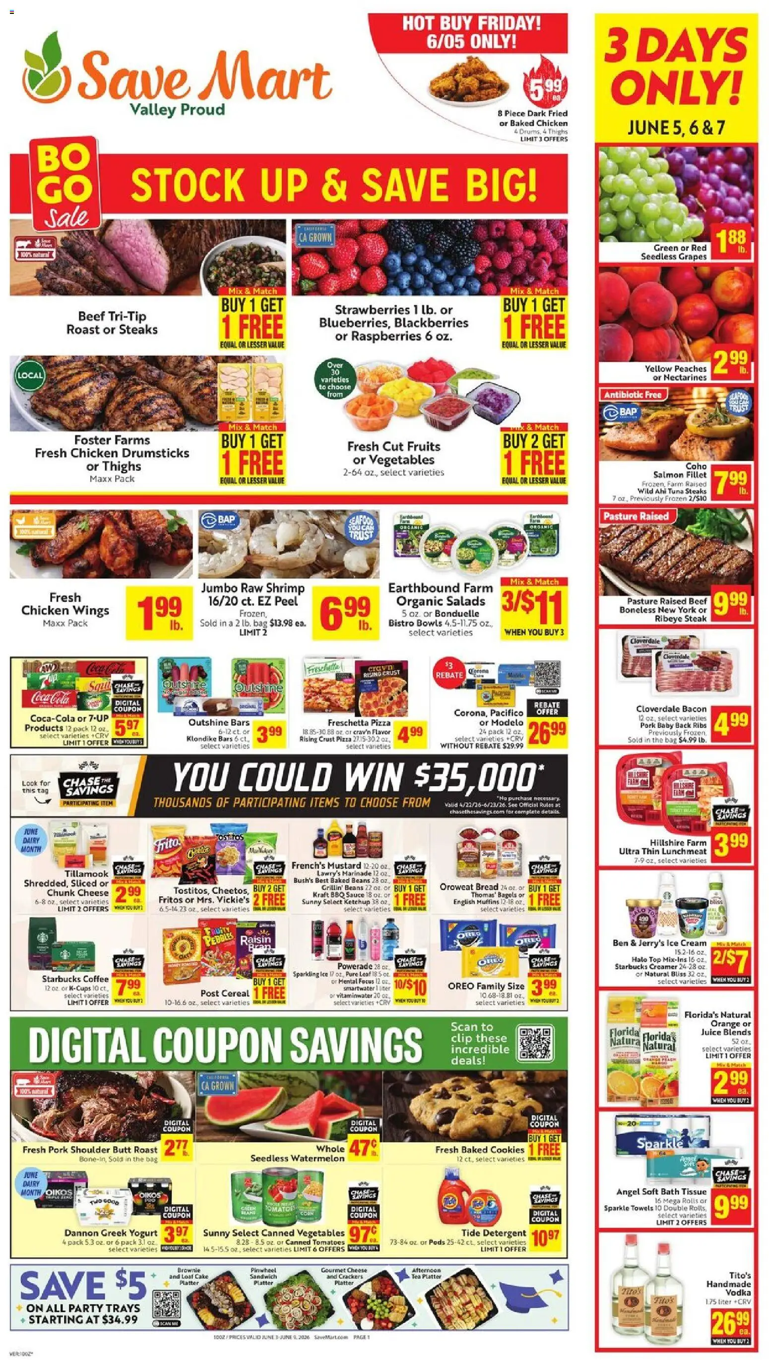 Save Mart Weekly Ad - valid from 03.06.2026 | Page: 1 | Products: Cheese, Juice, Fruits, Watermelon