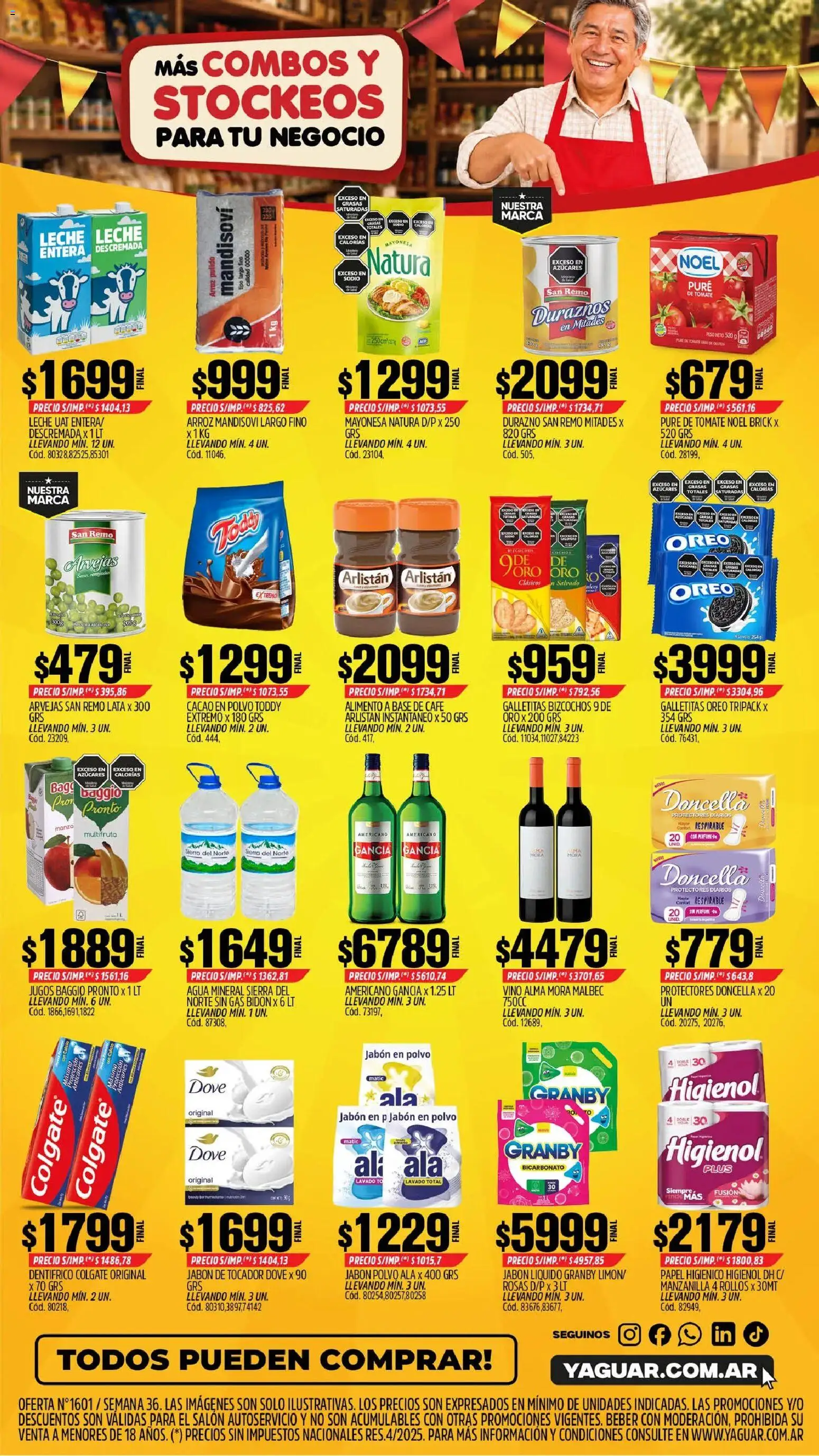 Yaguar - Oferta Semanal Córdoba │ válido desde el 31/08/2026 | Página: 2 | Productos: Peso, Agua mineral, Leche, Protectores diarios