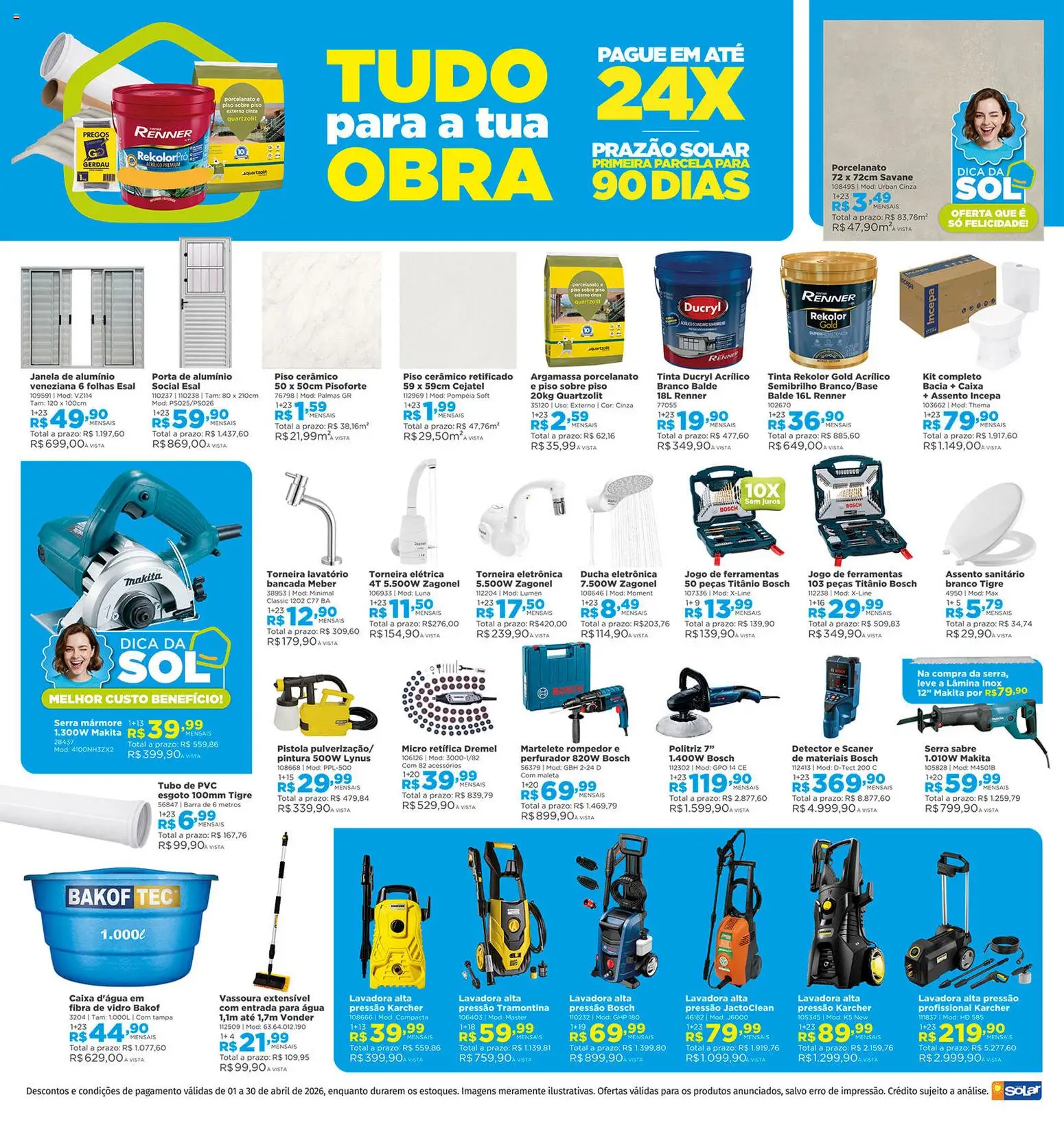 Lojas Solar Folheto - válido de 01.04.2026 | Página: 16 | Produtos: Ducha eletrônica, Caixa d'água, Veneziana, Martelete