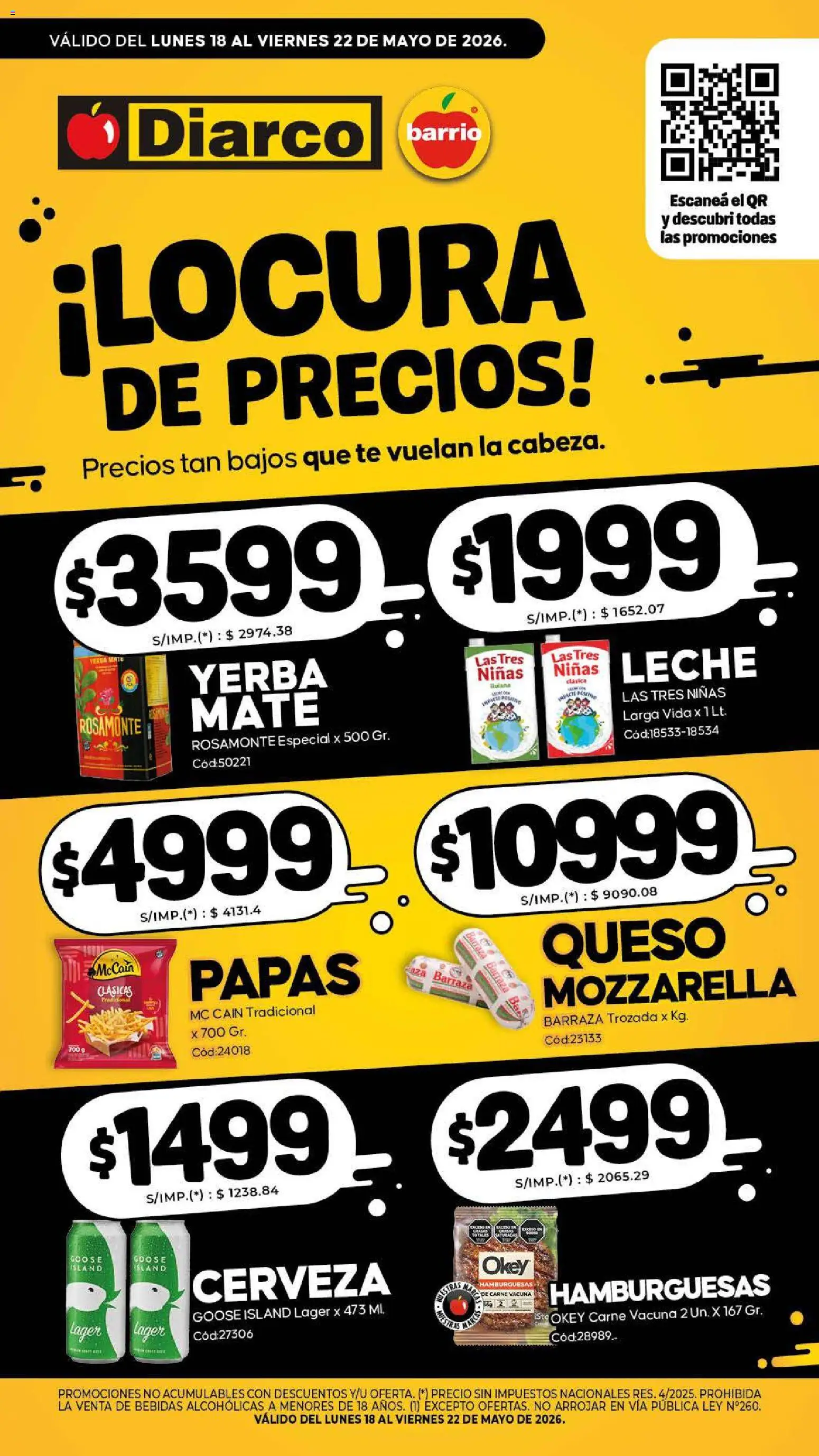 Diarco - Especial Locura De Precios │ válido desde el 18.05.2026 | Página: 1 | Productos: Yerba, Leche, Queso, Té