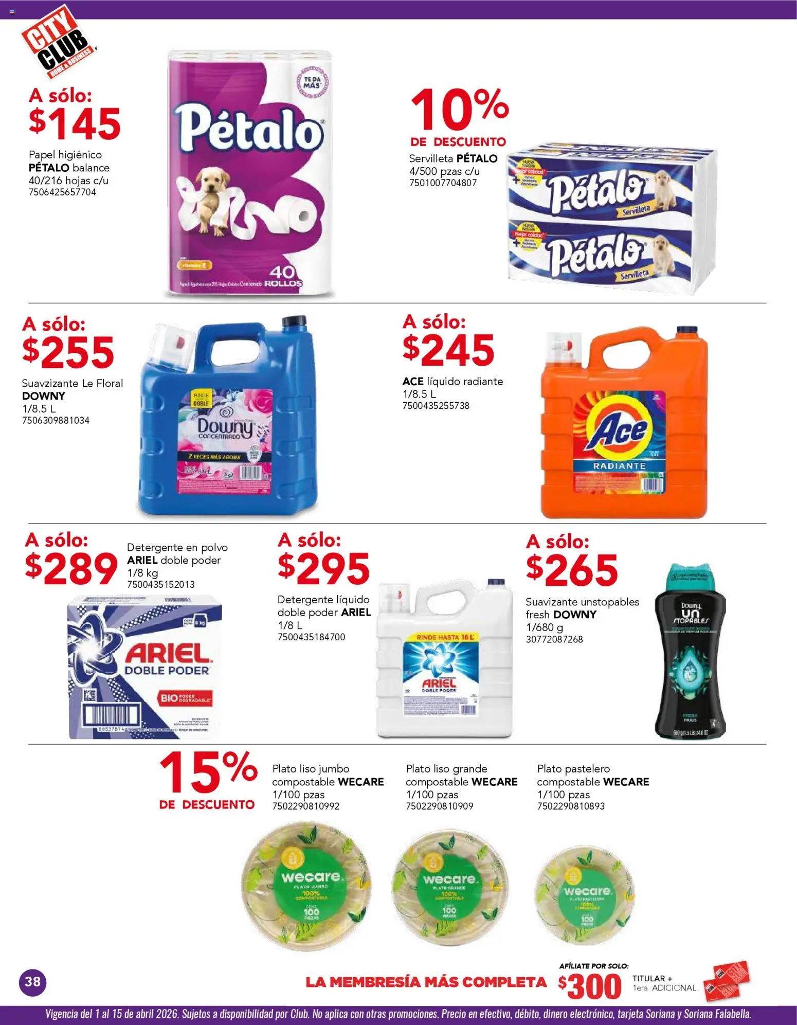 Nuevas ofertas de City Club válidas en toda la República Mexicana desde el 01.04.2026. ¡Encuentra las mejores ofertas en City Club catálogo! | Página: 38 | Productos: Suavizante, Radiante, Papel higiénico, Té