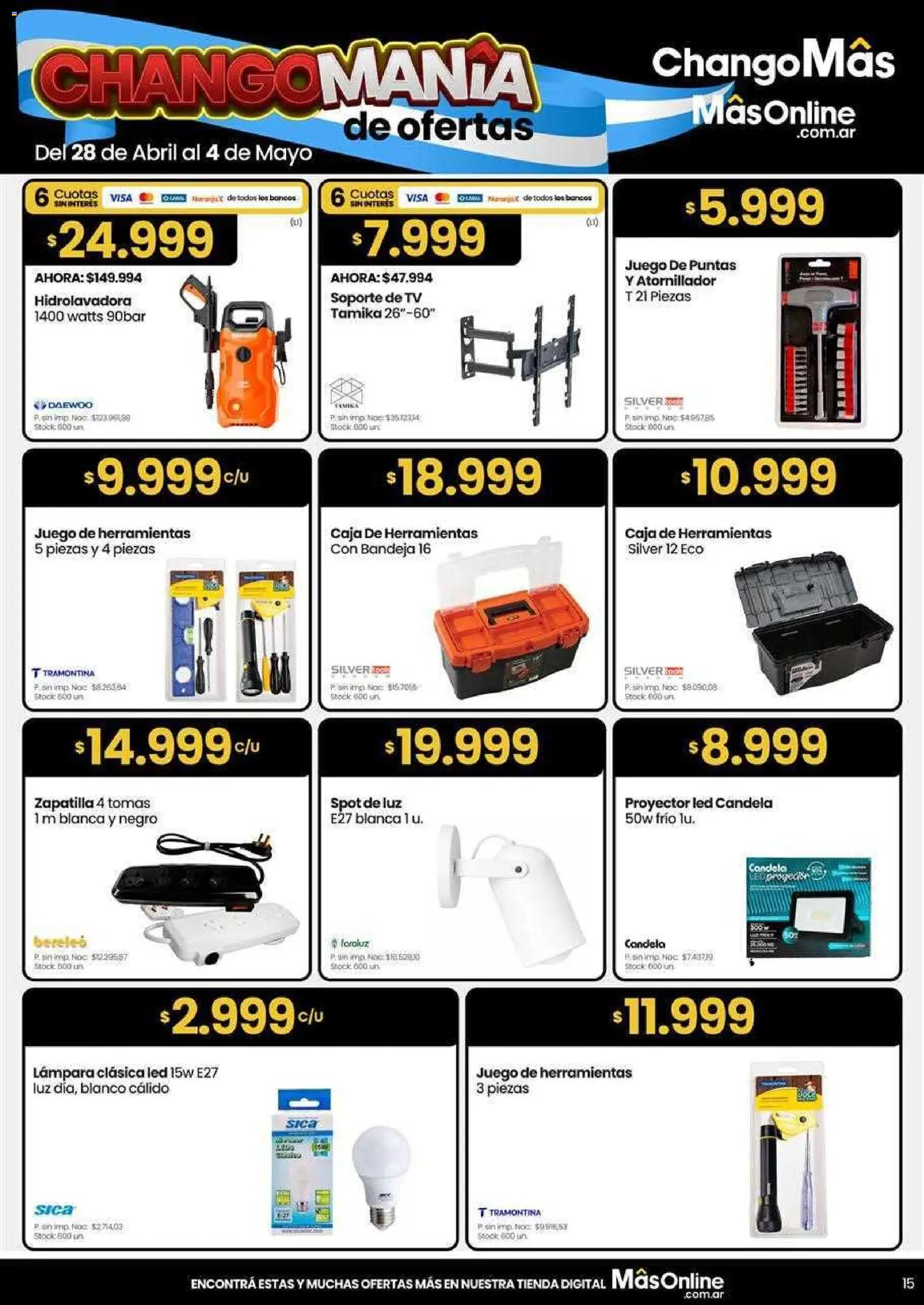 Changomas ofertas │ válido desde el 05.05.2026 | Página: 15 | Productos: Lámpara, Bandeja, Proyector, Hidrolavadora