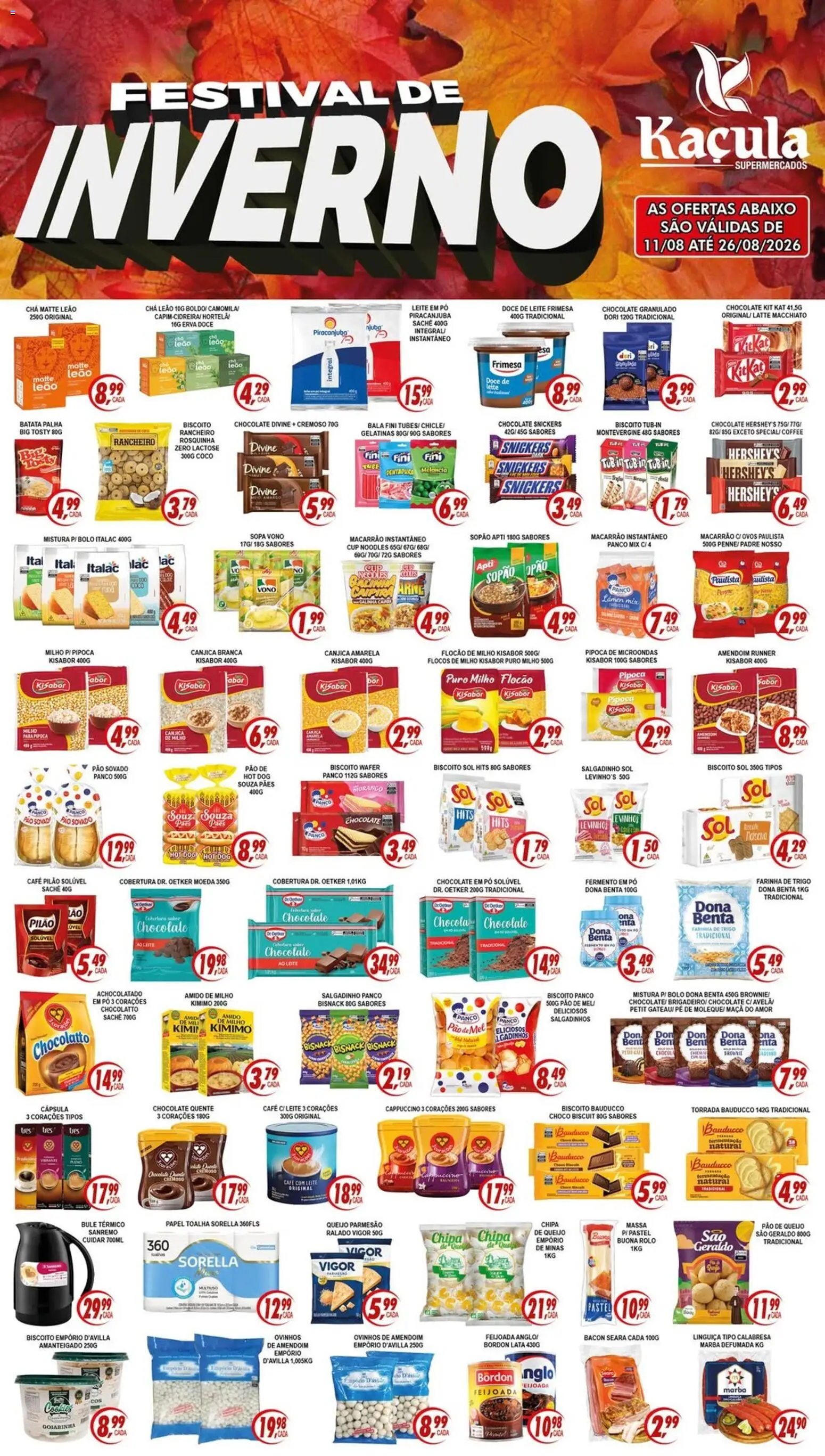Kaçula Folheto - válido de 11/08/2026 | Página: 1 | Produtos: Amido de milho, Ovos, Macarrão, Mel