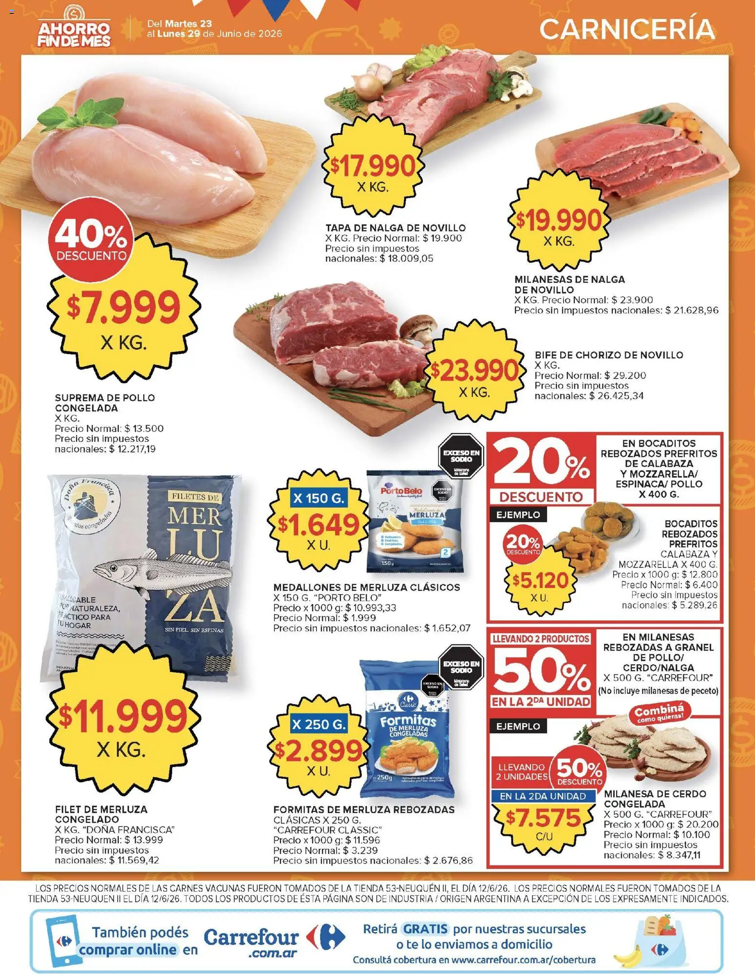 Carrefour ofertas │ válido desde el 23/06/2026 | Página: 5 | Productos: Pollo, Milanesa, Chorizo, Cerdo