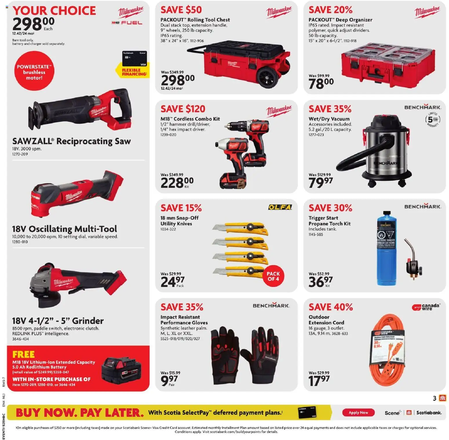 Home Hardware flyer valid from 12.03.2026 | Page: 3 | Products: Gloves, Grinder, Battery