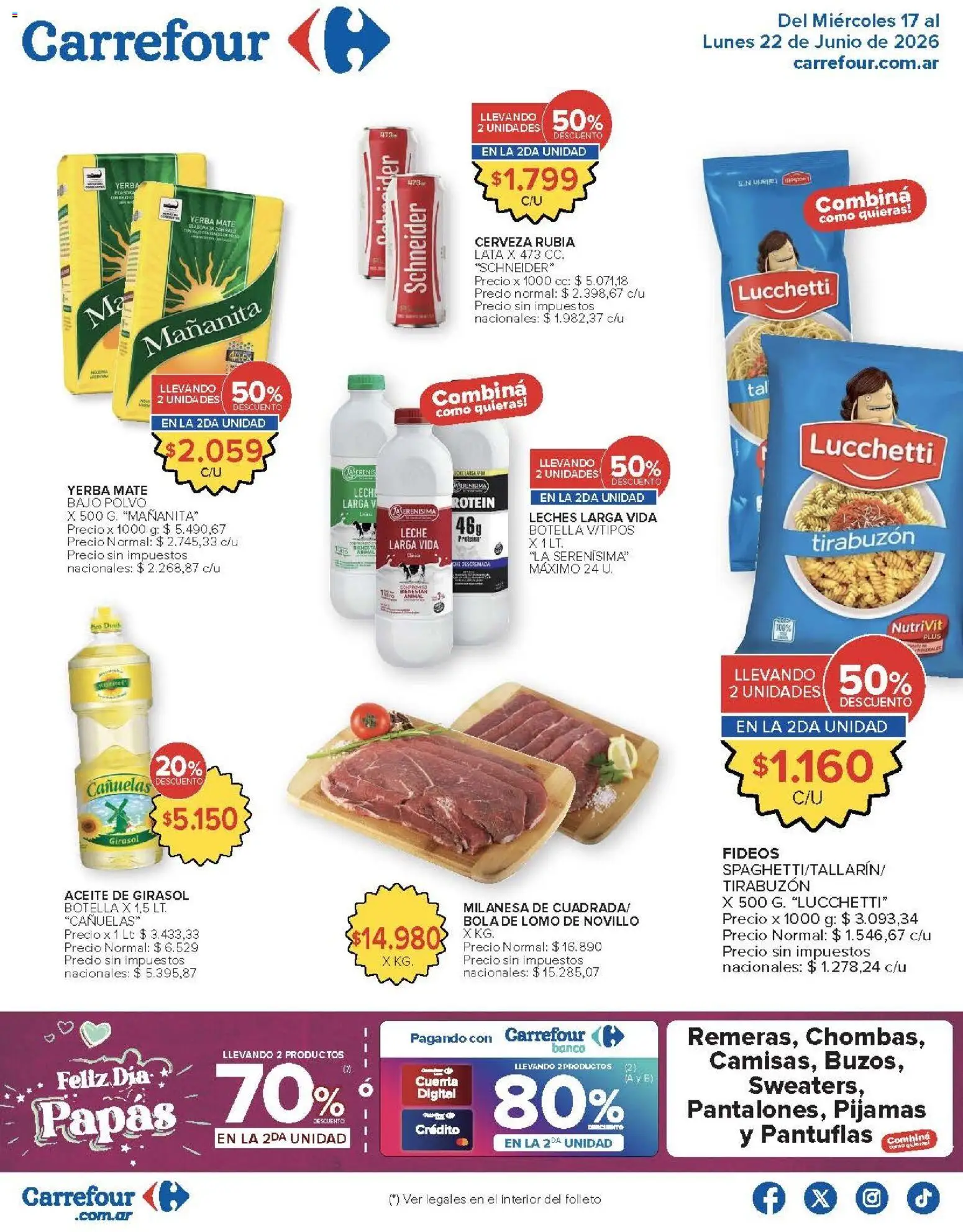 Carrefour ofertas │ válido desde el 17.06.2026 | Página: 2 | Productos: Milanesa, Leche, Té, Fideos
