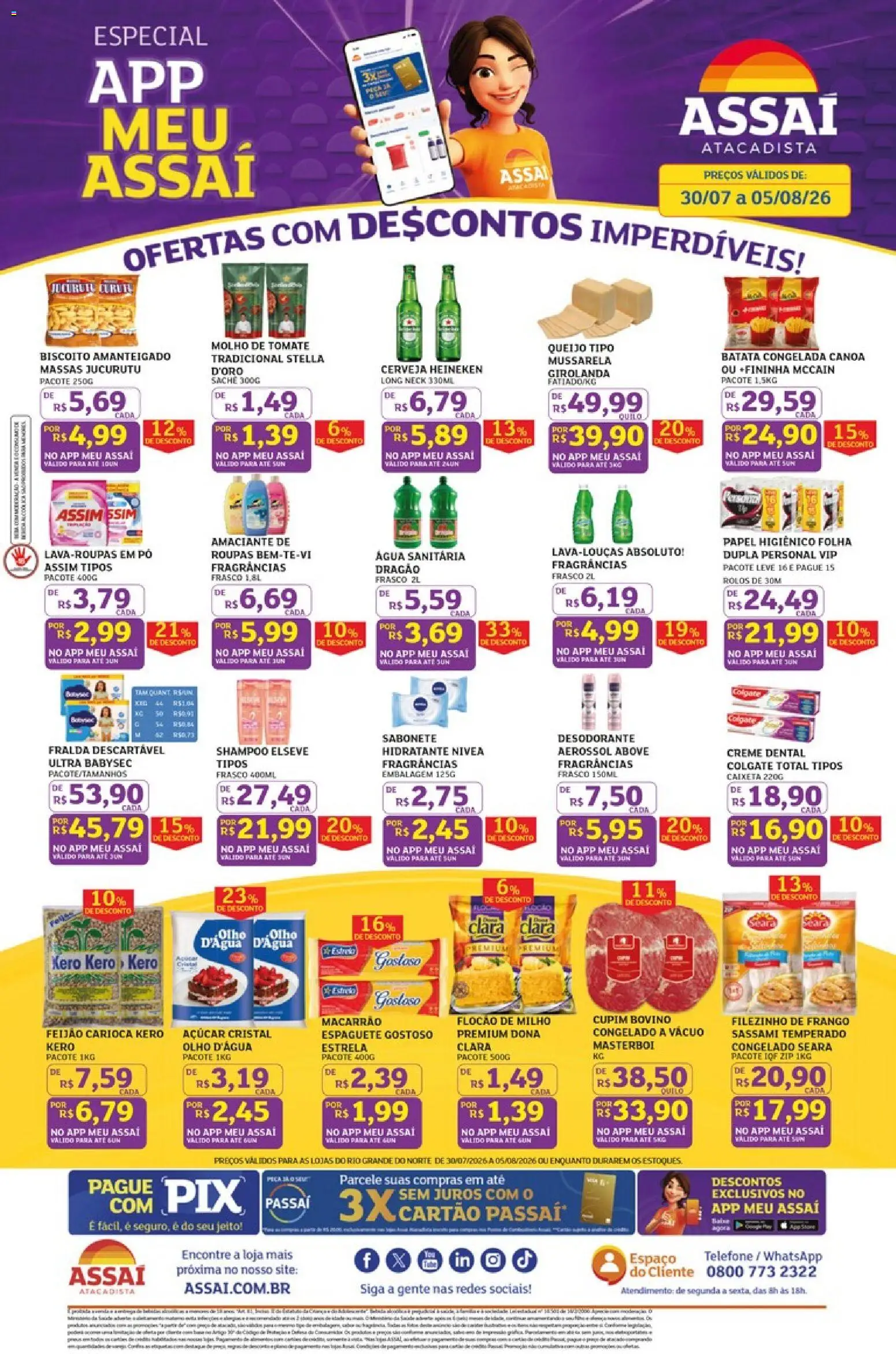 Assaí Atacadista Folheto - válido de 30/07/2026 | Página: 1 | Produtos: Feijão, Pó, Cerveja Heineken, Creme dental