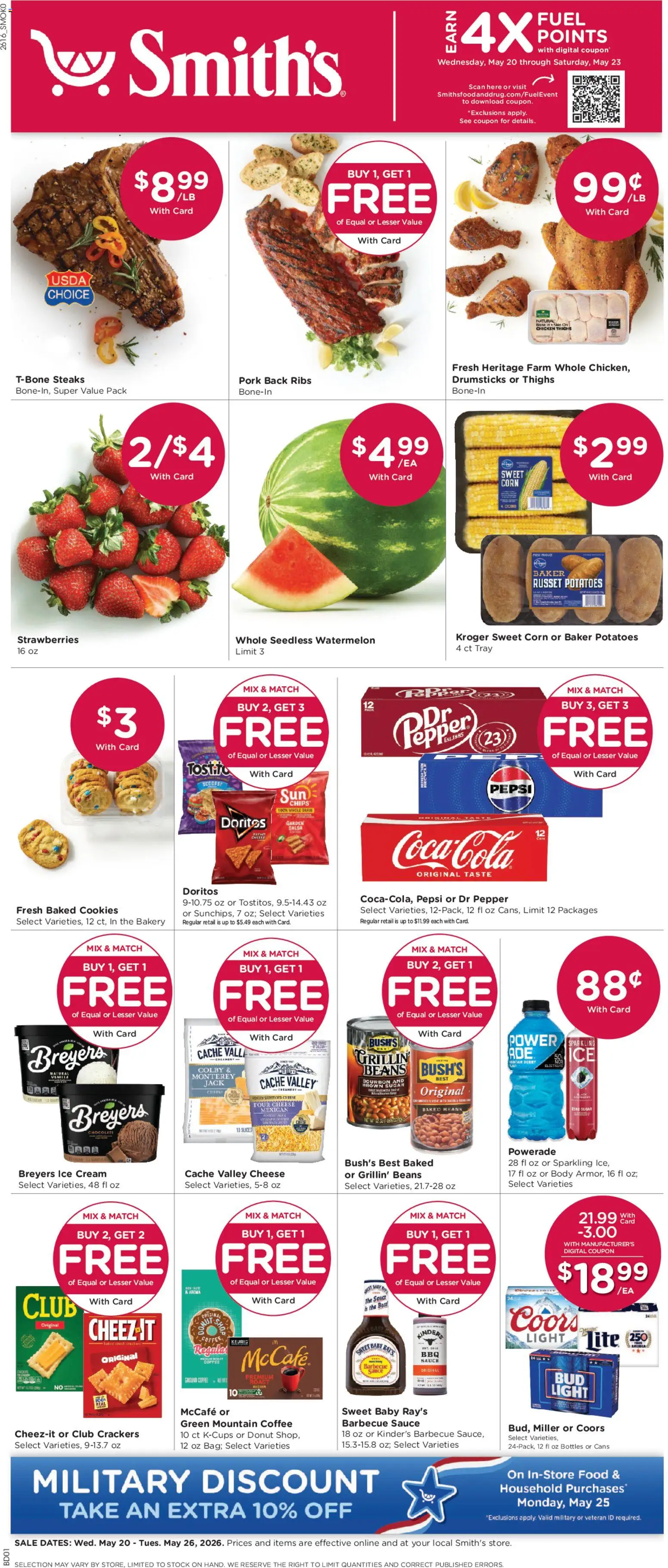 Smith's Weekly Ad - WY - valid from 20.05.2026 | Page: 1 | Products: Bakery, Cheese, Potatoes, Sugar