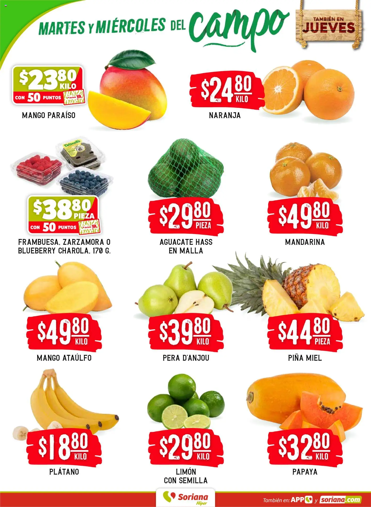Nuevas ofertas de Soriana válidas en toda la República Mexicana desde el 05.05.2026. ¡Encuentra las mejores ofertas en Soriana Martes y Miércoles del Campo Híper: Saltillo y Torreón! | Página: 2 | Productos: Plátano, Limón, Aguacate, Malla