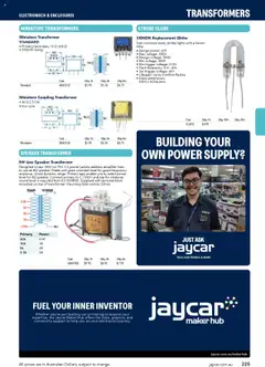 Preview of Jaycar Engineering & Scientific Catalogue 2025/2026  - valid from 09.07.2025 | Page: 225 | Products: Amplifier, Speaker, Transformer, Iron