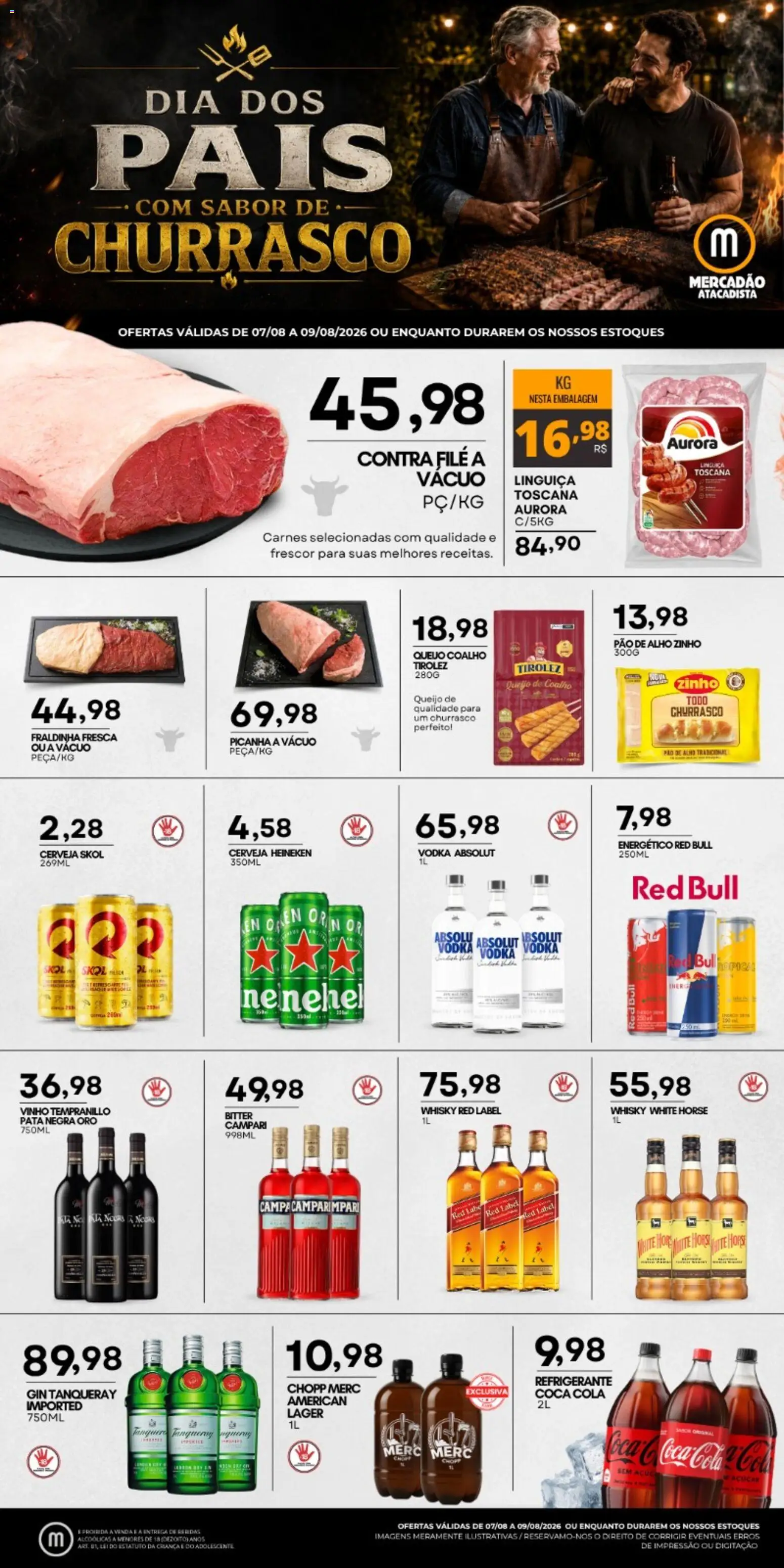 Mercadão Atacadista Folheto - válido de 07/08/2026 | Página: 1 | Produtos: Queijo, Heineken, Vodka, Refrigerante