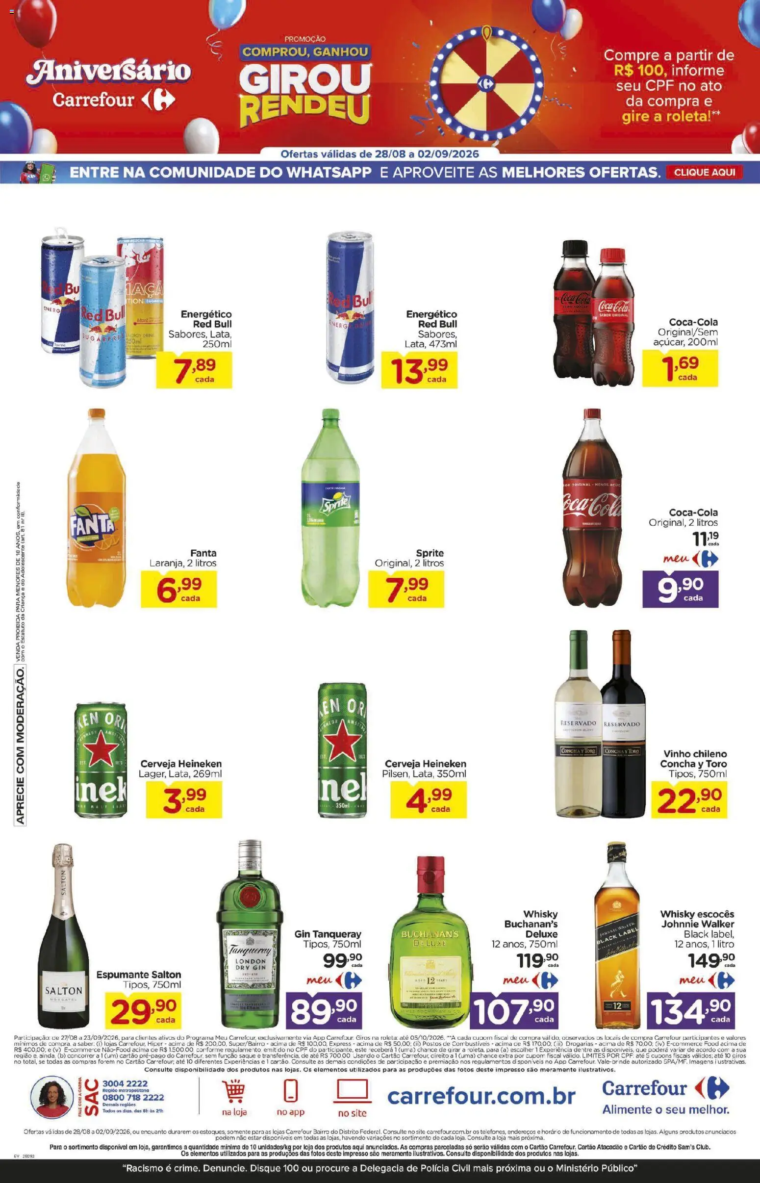 Carrefour Bairro Folheto - válido de 28/08/2026 | Página: 5 | Produtos: Whisky, Saquê, Vinho, Cerveja Heineken