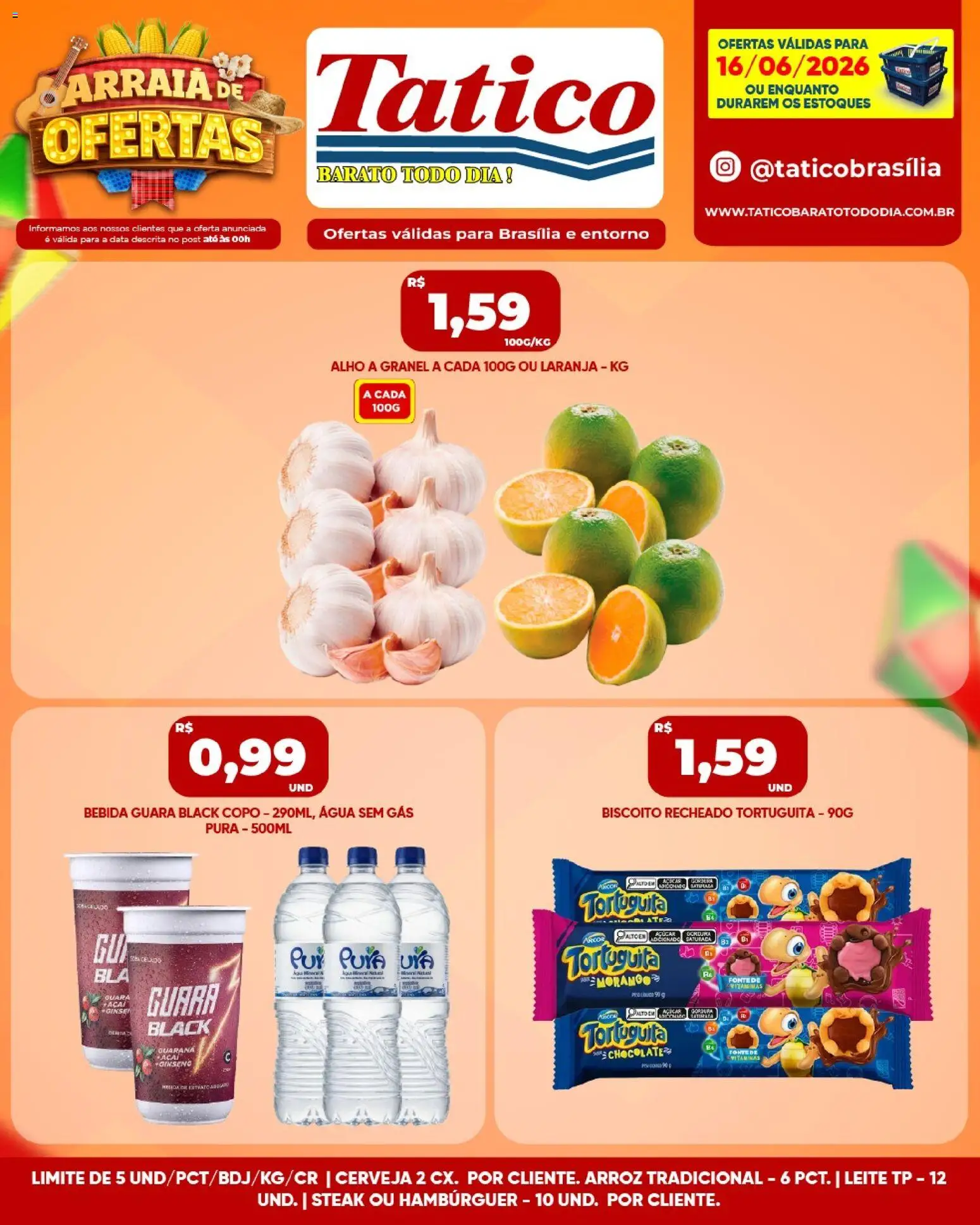 Tatico Folheto - válido de 16.06.2026 | Página: 1 | Produtos: Alho, Arroz, Bebida, Biscoito recheado