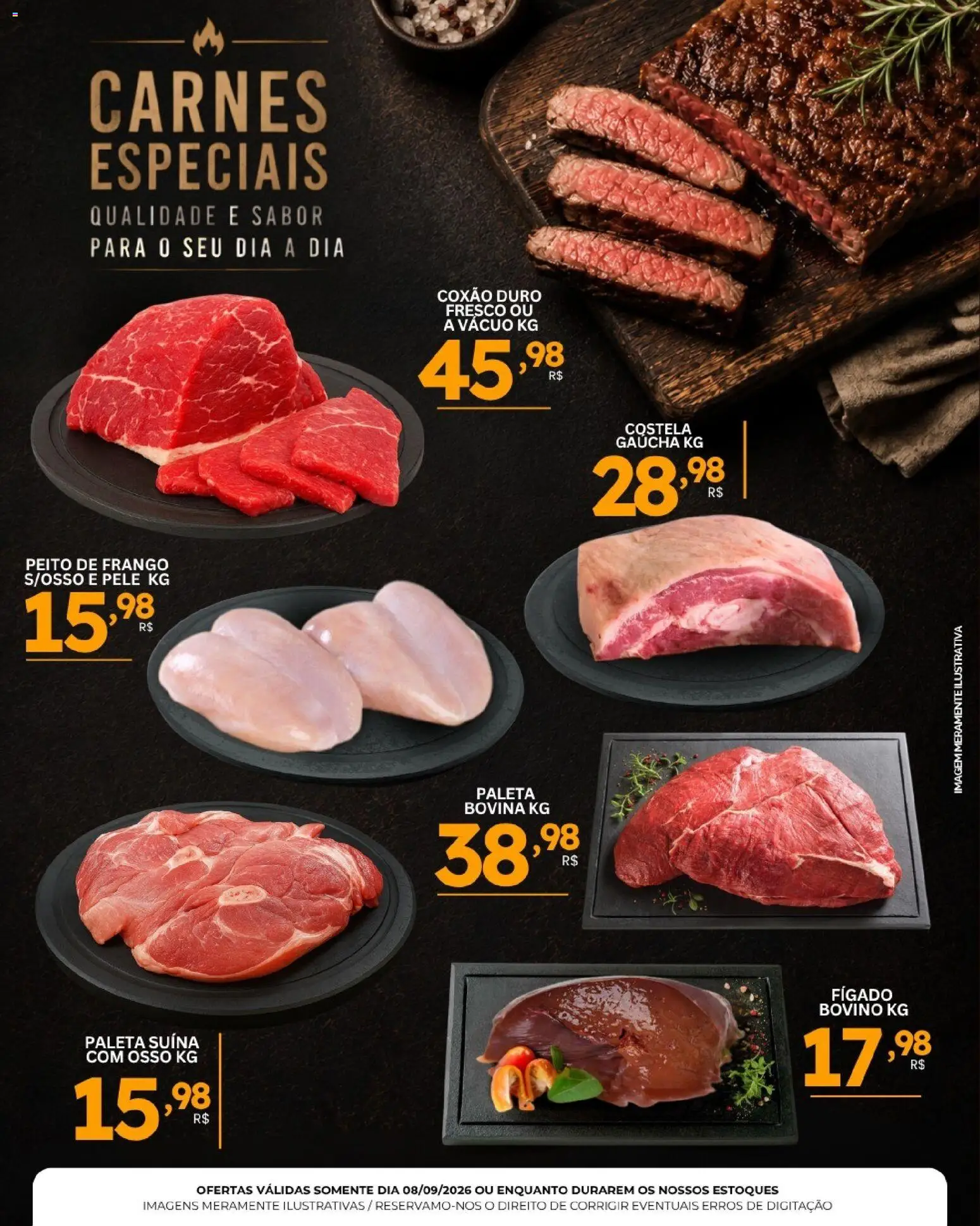 Mercadão Atacadista Folheto - válido de 08/09/2026 | Página: 1 | Produtos: Coxão duro, Paleta suína, Frango, Peito de frango