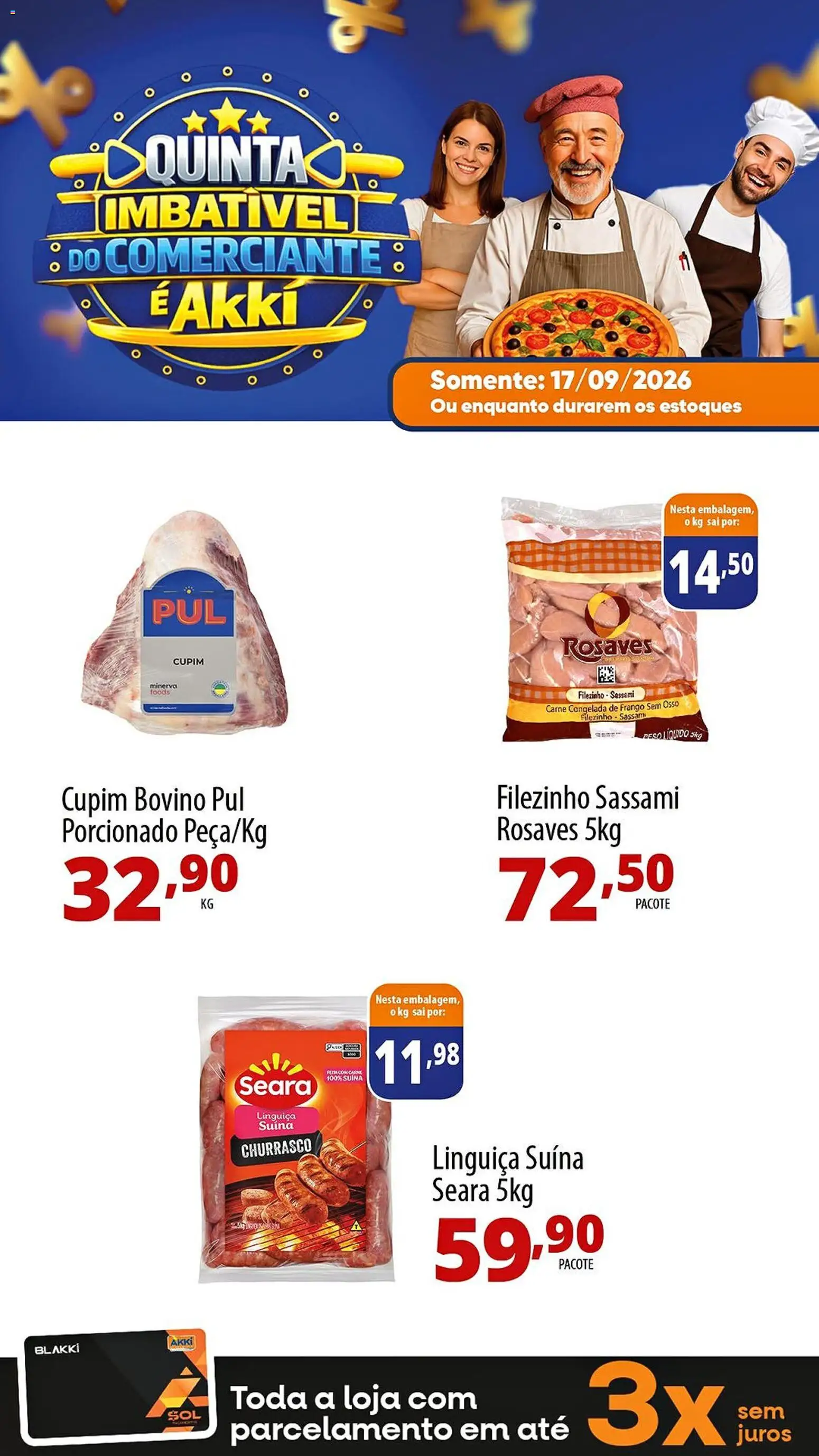 Akki Atacadista Folheto - válido de 17/09/2026 | Página: 2 | Produtos: Linguiça, Carne, Frango