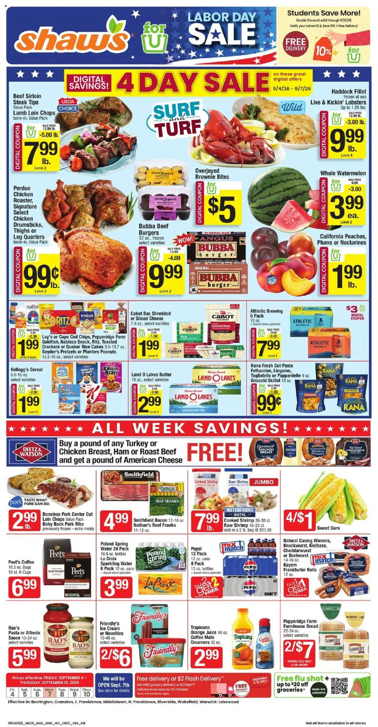 Shaw's Weekly Ad - RI - valid from 09/04/2026 | Page: 1 | Products: Crackers, Pork ribs, Orange juice, Pork