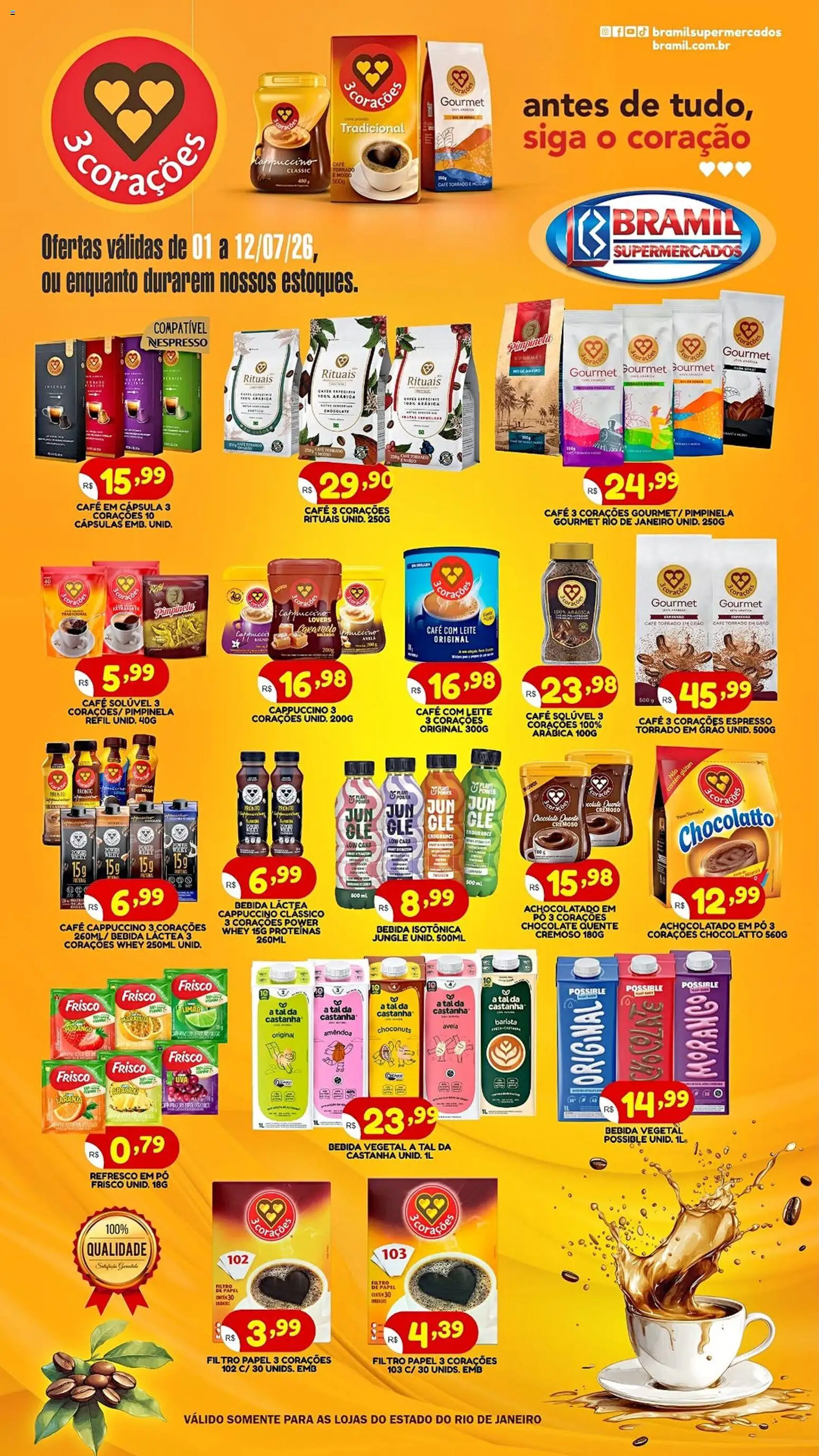 Bramil Supermercados Folheto - válido de 01/07/2026 | Página: 1 | Produtos: Achocolatado, Café, Aveia, Café solúvel