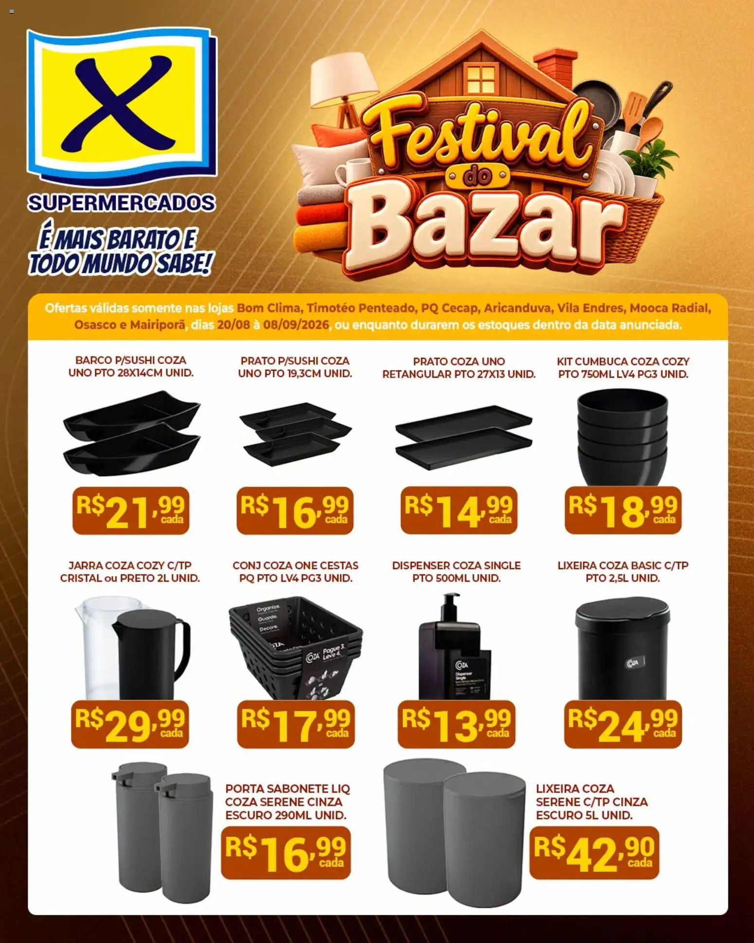 X Supermercados Folheto - válido de 20/08/2026 | Página: 1 | Produtos: Porta, Lixeira, Sabonete, Jarra
