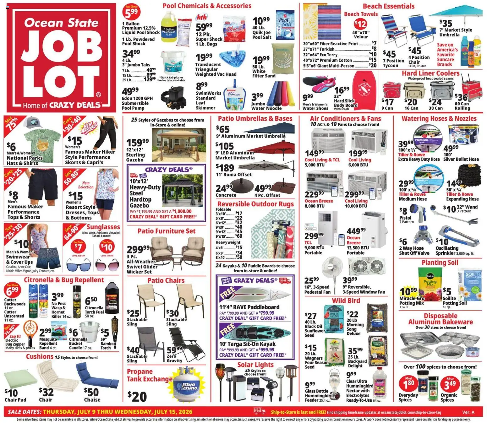 Ocean State Job Lot Weekly Ad - valid from 07/09/2026 | Page: 1 | Products: Pump, Tiller, Shorts, Water