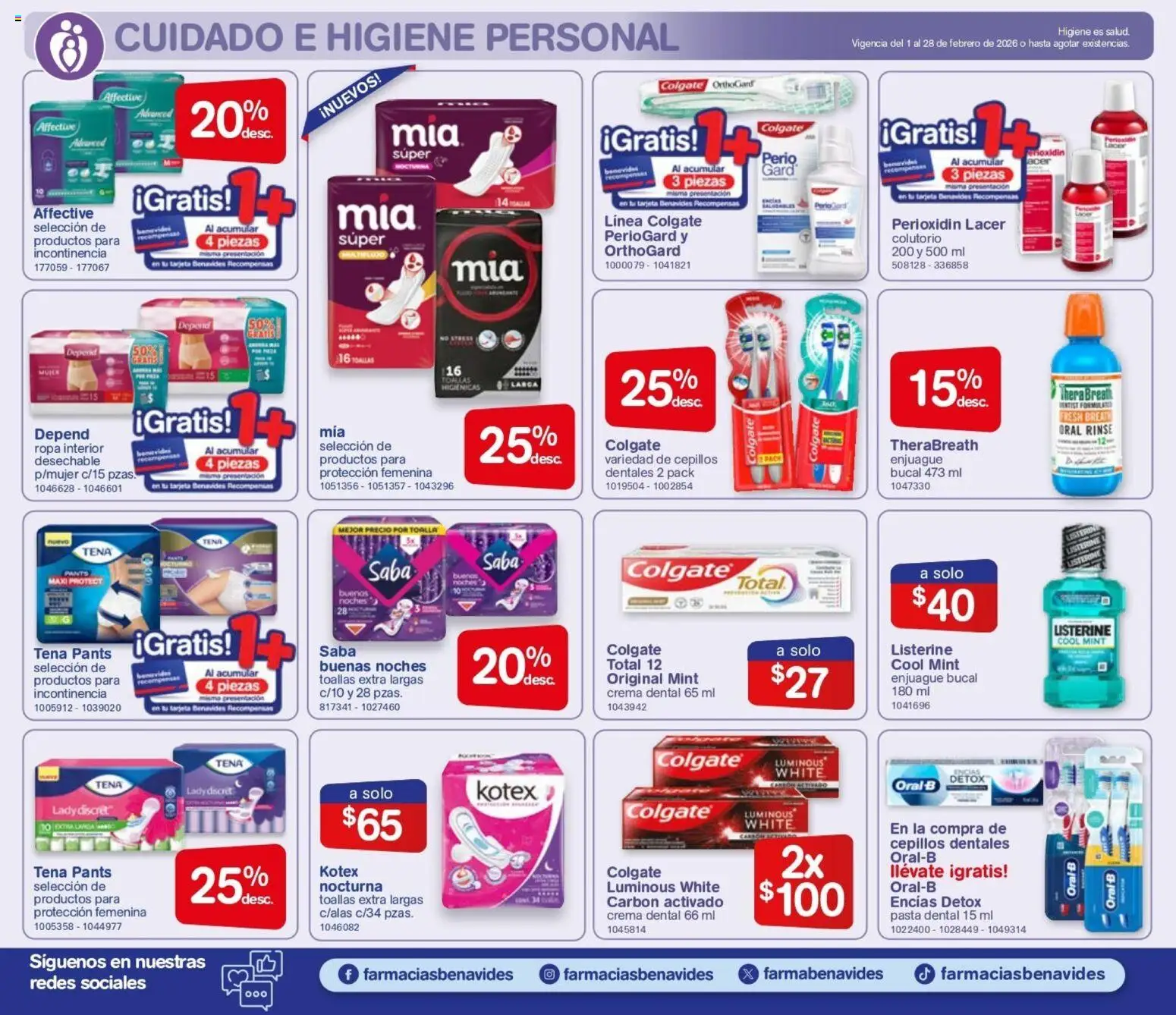 Nuevas ofertas de Farmacia Benavides válidas en toda la República Mexicana desde el 01/01/2026. ¡Encuentra las mejores ofertas en Farmacia Benavides catálogo! | Página: 20 | Productos: Crema, Toalla, Ropa interior, Toallas